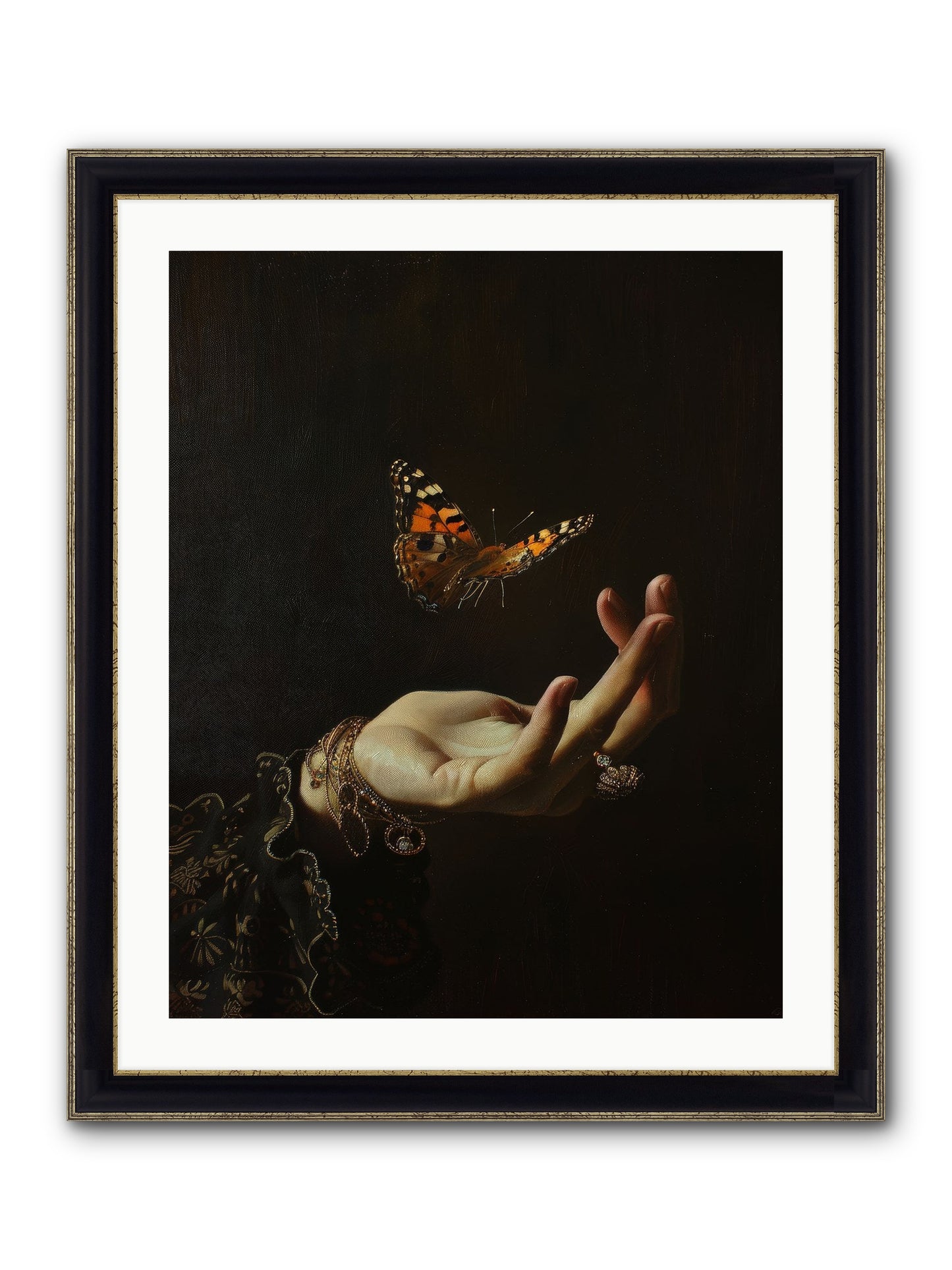 Papillon Crépuscule Framed Print - Black & Gold 24x30