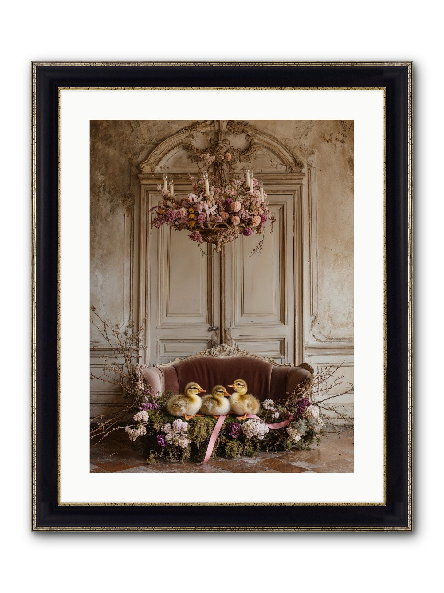 Paradise In Petals Framed Print - Black & Gold 18x24
