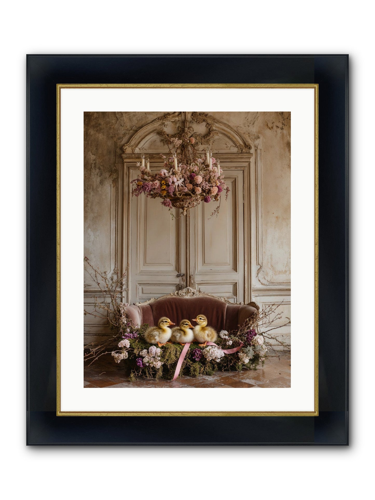 Paradise In Petals Framed Print - Wide Black w/Gold 18x24