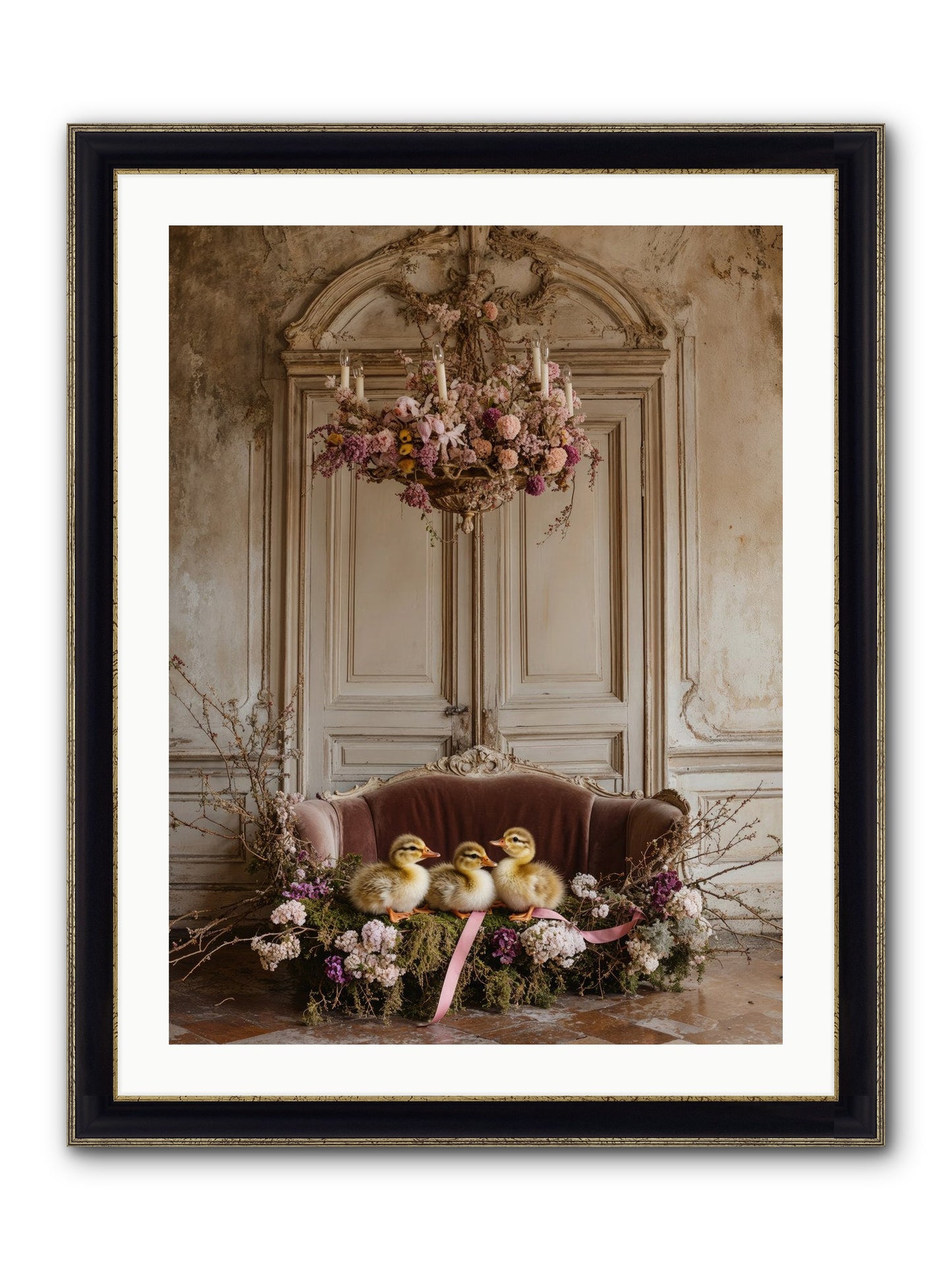 Paradise In Petals Framed Print - Black & Gold 24x32
