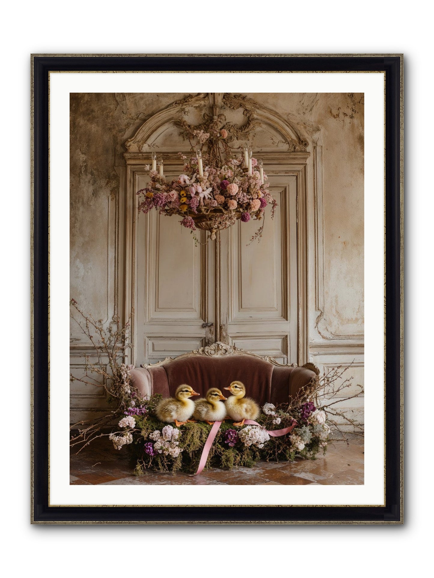 Paradise In Petals Framed Print - Black & Gold 30x40