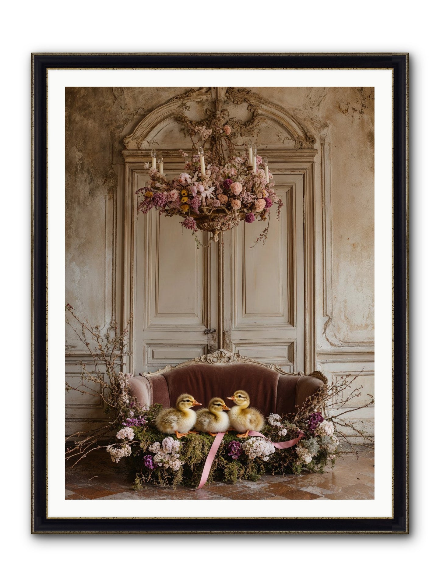 Paradise In Petals Framed Print - Black & Gold 36x48