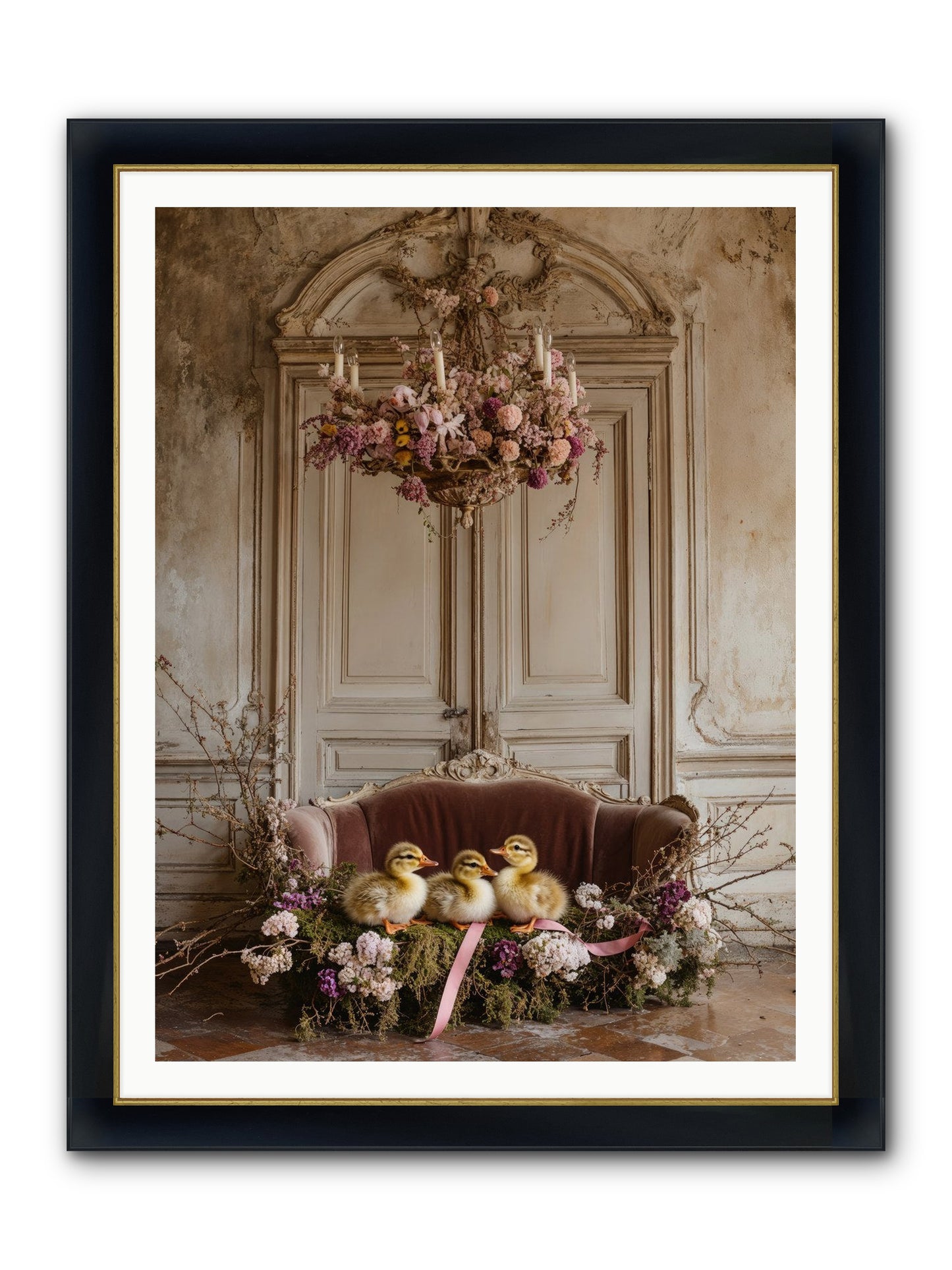 Paradise In Petals Framed Print - Wide Black w/Gold 36x48