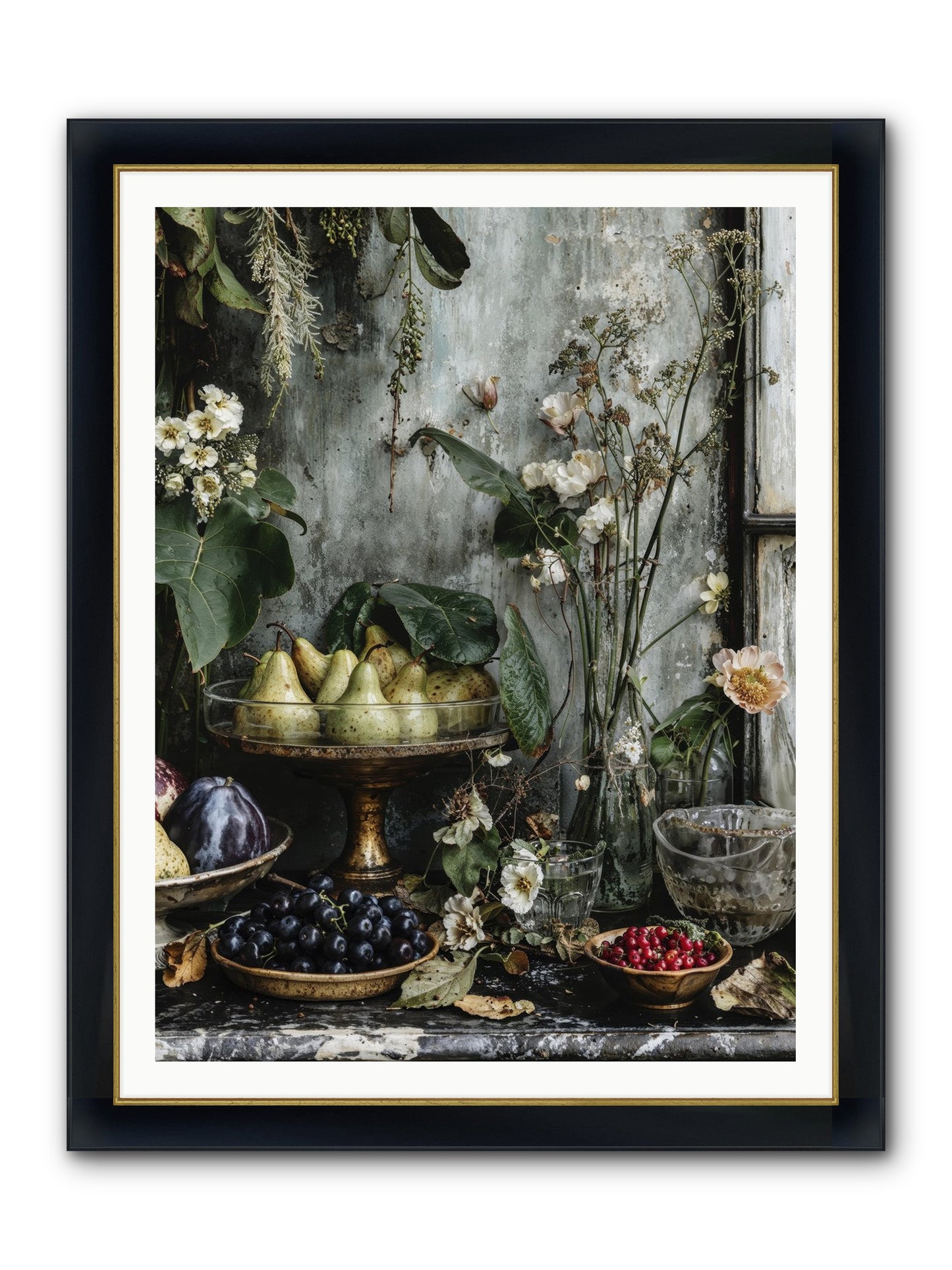 Paris Dressed In Blossoms Framed Print - Wide Black w/Gold 36x48