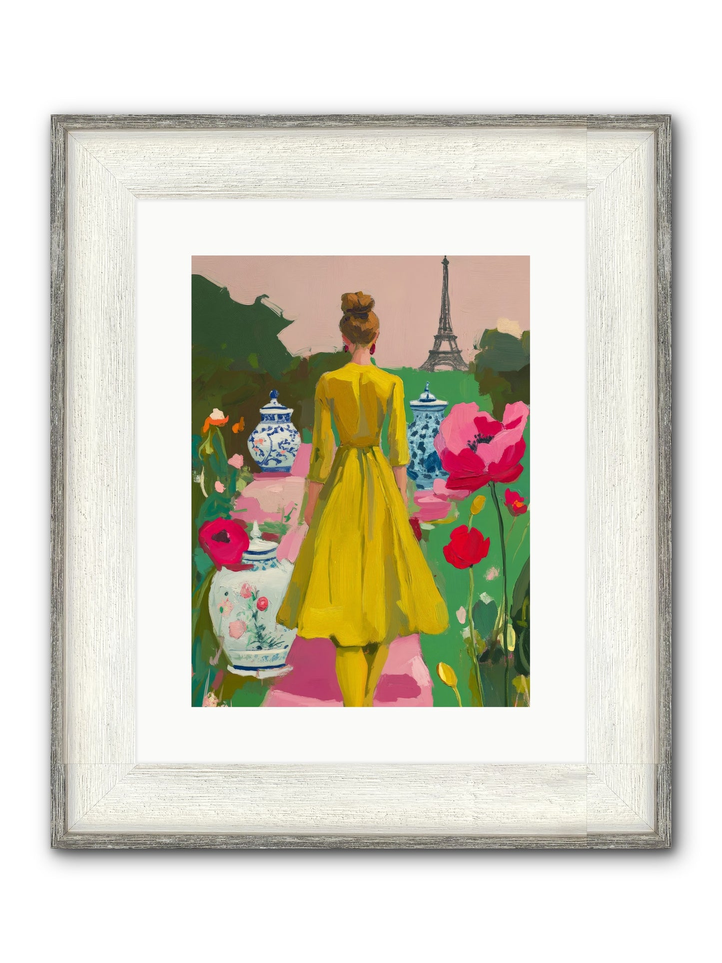 Paris In Pink Light Framed Print - Driftwood White 12x16