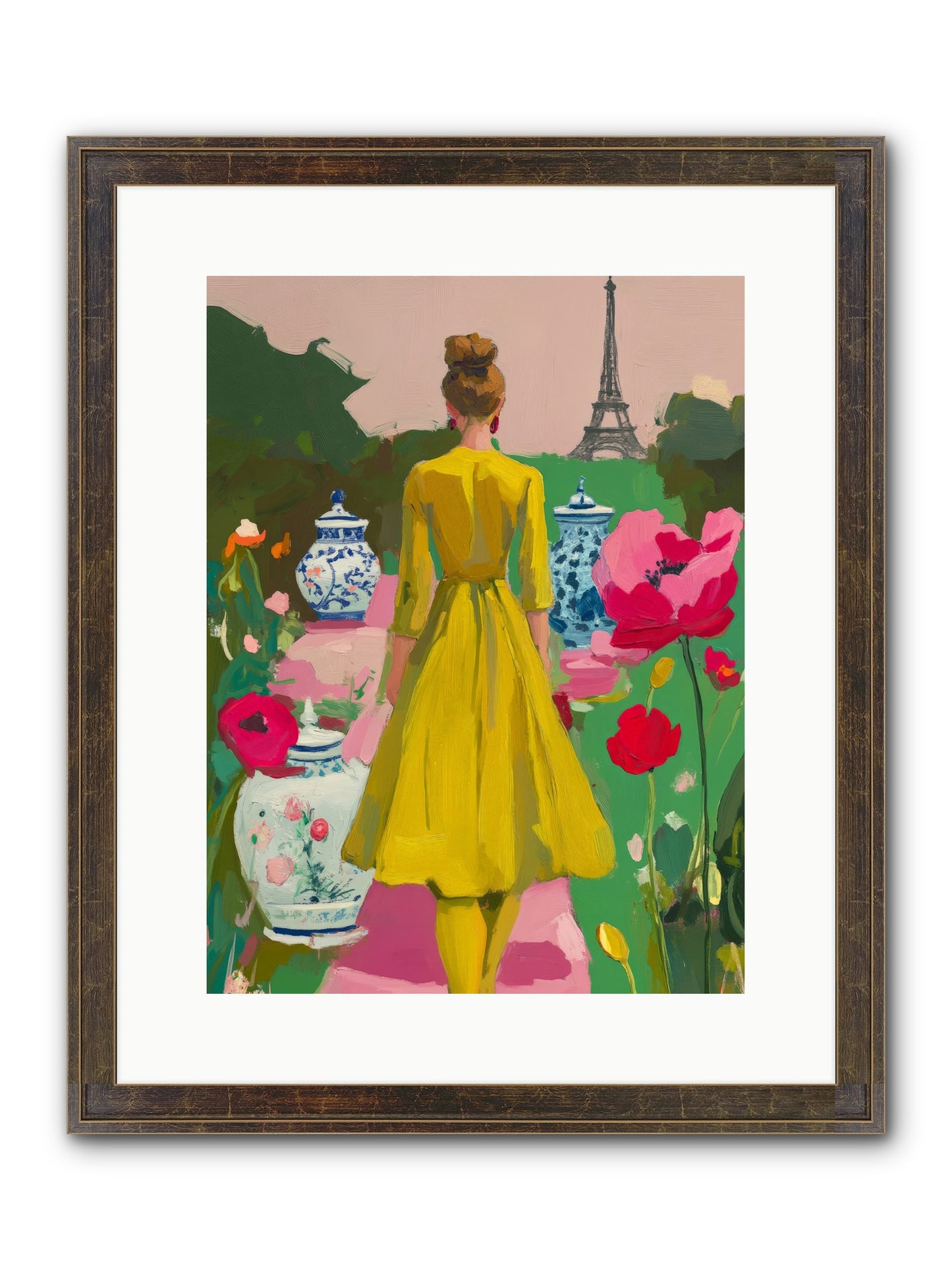 Paris In Pink Light Framed Print - Slimwoods Black/Gold 12x16