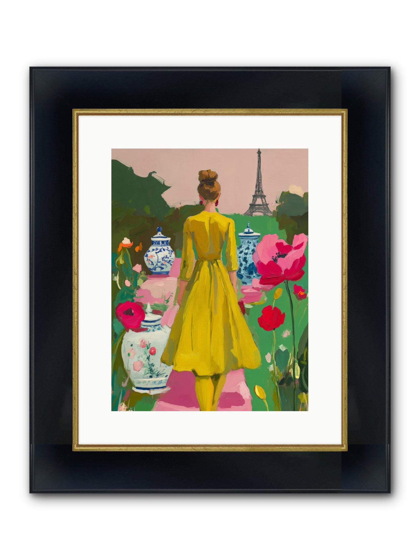 Paris In Pink Light Framed Print - Wide Black w/Gold 12x16