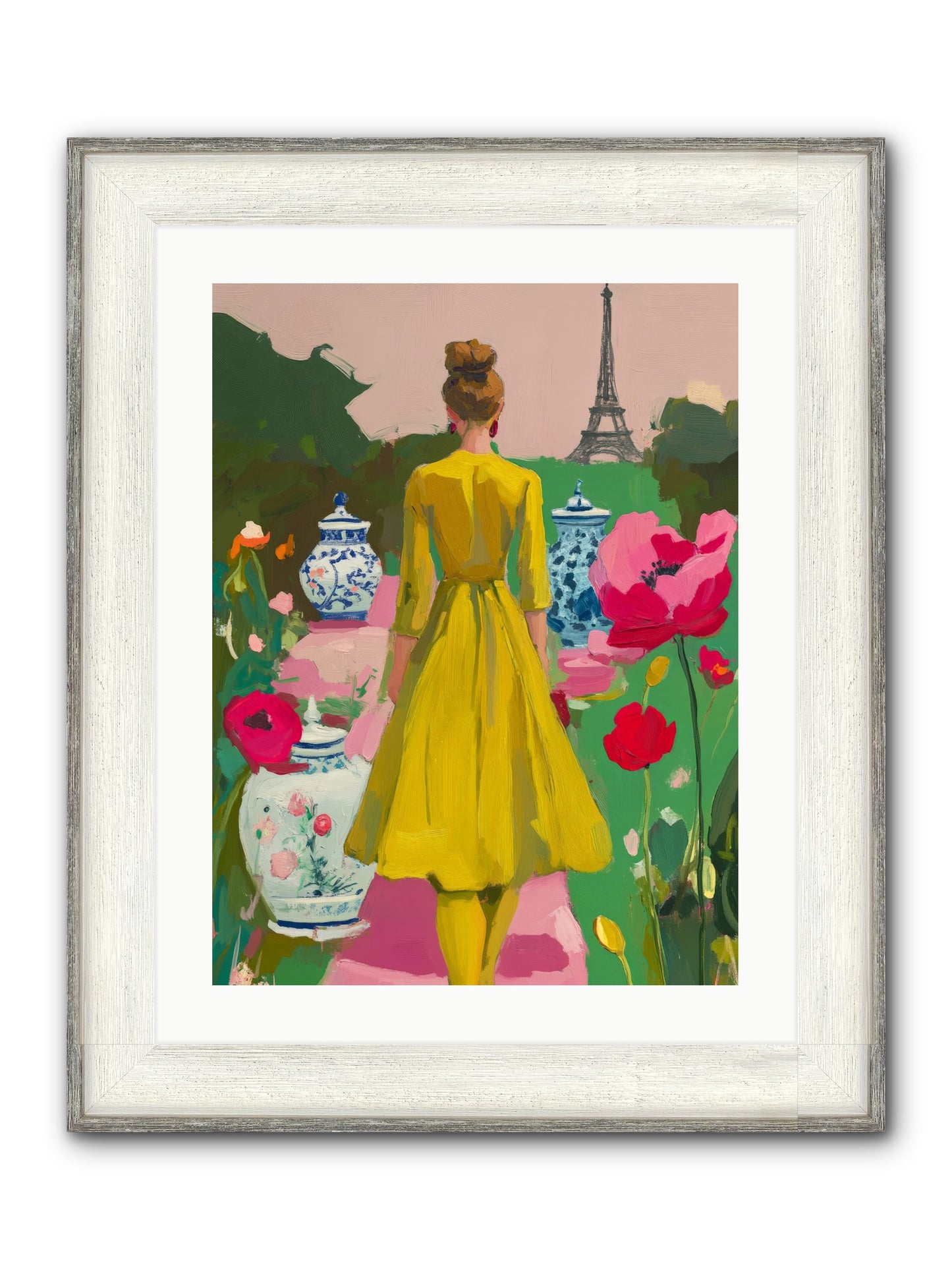 Paris In Pink Light Framed Print - Driftwood White 18x24
