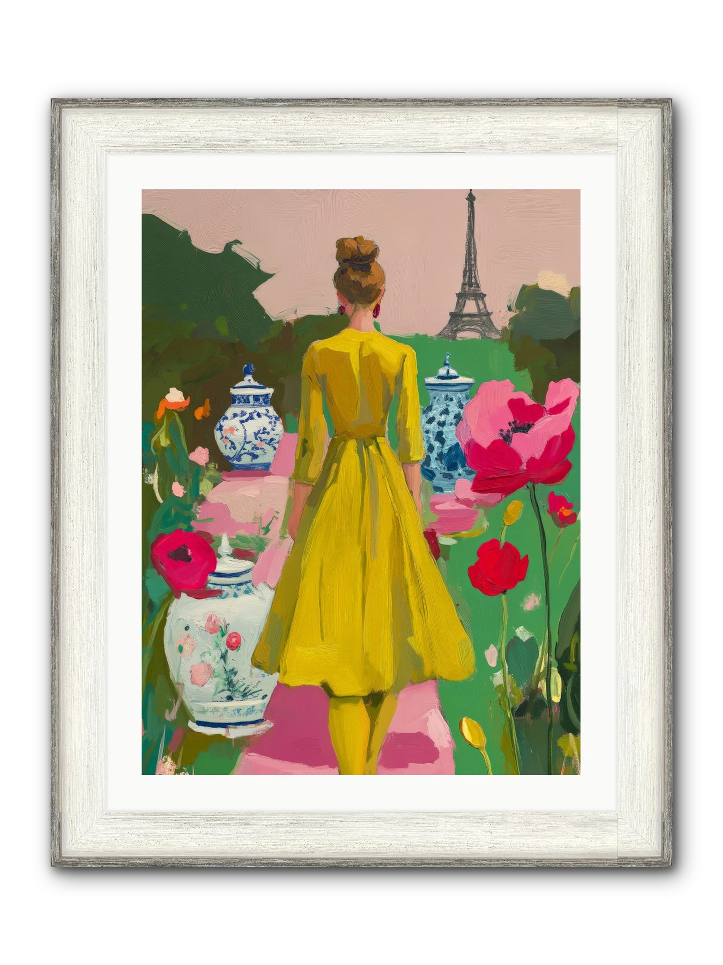 Paris In Pink Light Framed Print - Driftwood White 24x32