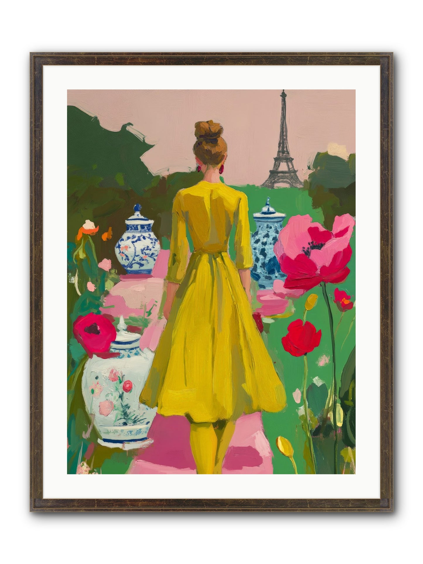 Paris In Pink Light Framed Print - Slimwoods Black/Gold 24x32