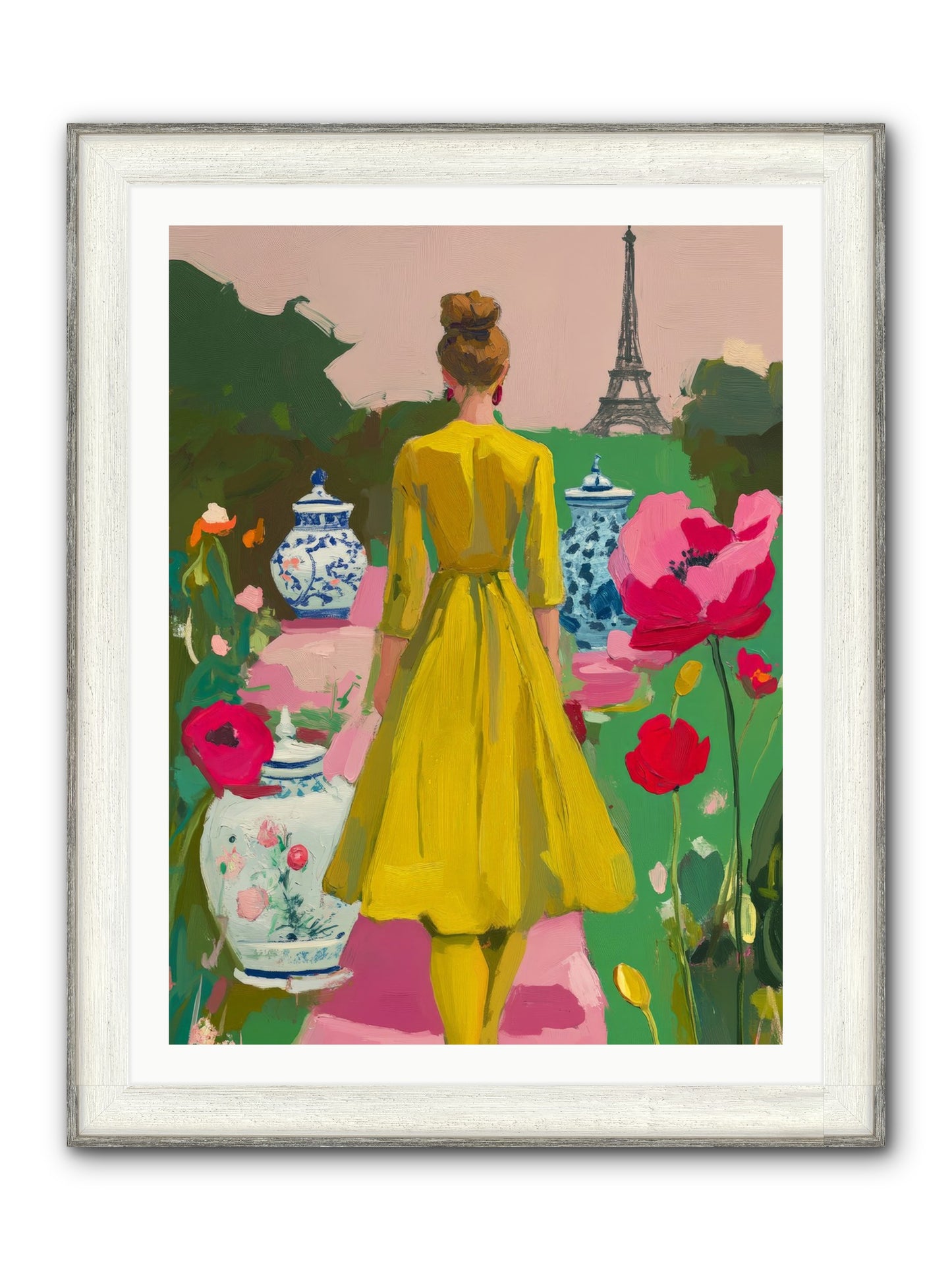 Paris In Pink Light Framed Print - Driftwood White 30x40