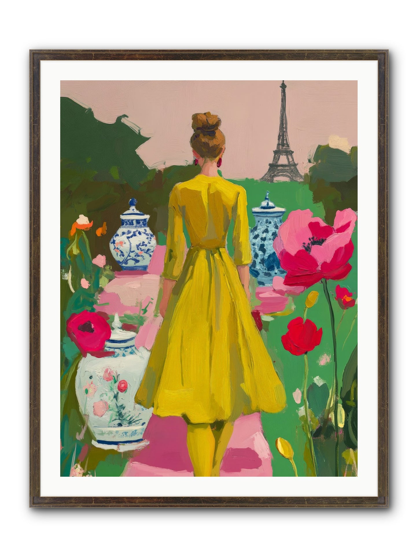 Paris In Pink Light Framed Print - Slimwoods Black/Gold 30x40