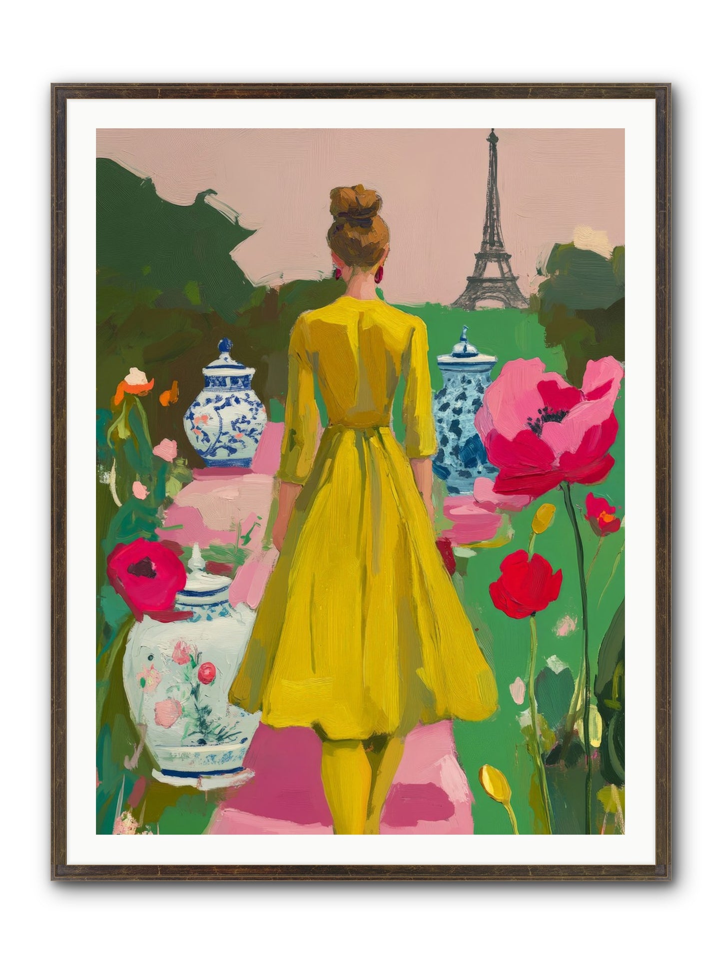 Paris In Pink Light Framed Print - Slimwoods Black/Gold 36x48