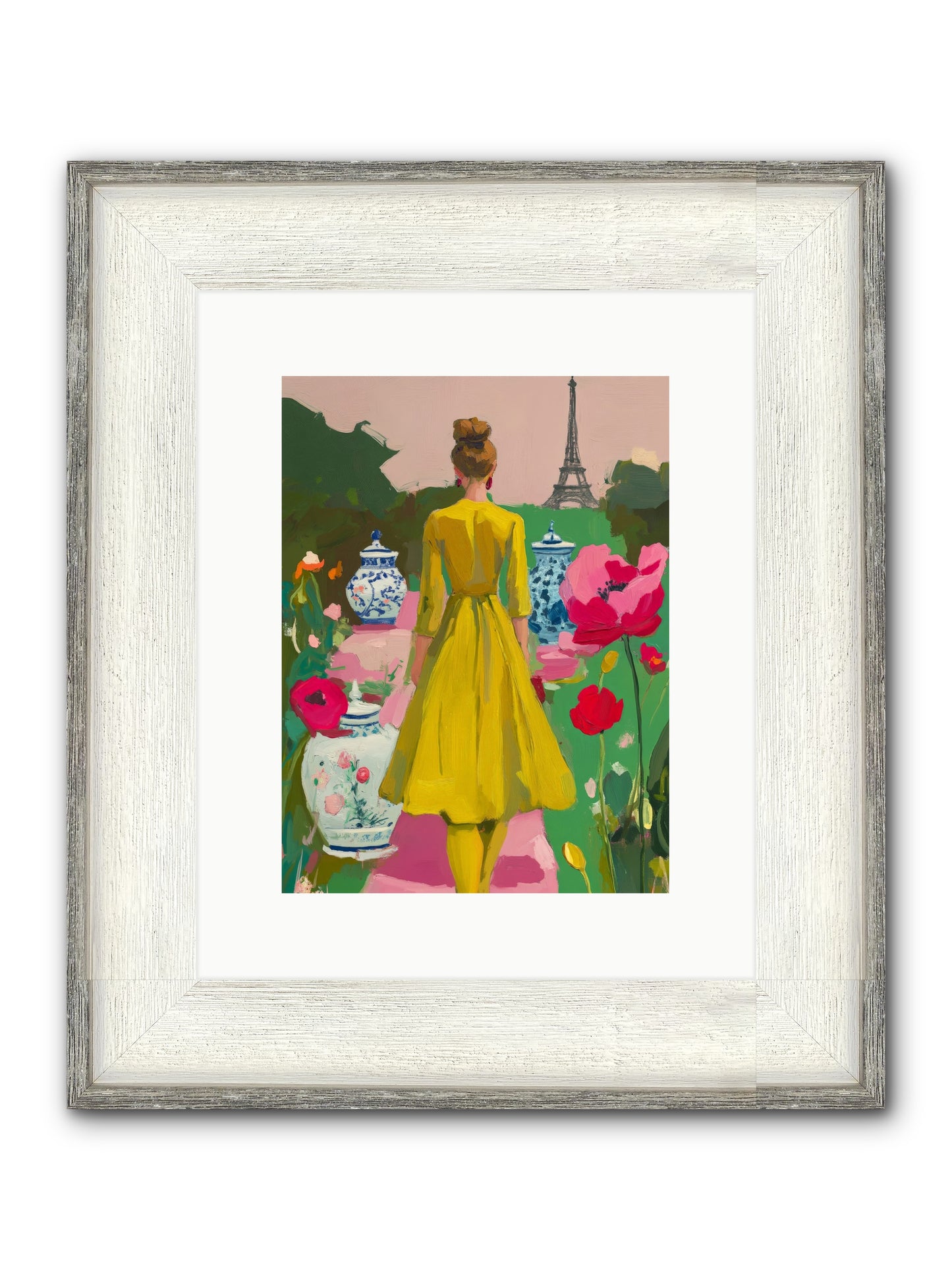 Paris In Pink Light Framed Print - Driftwood White 9x12