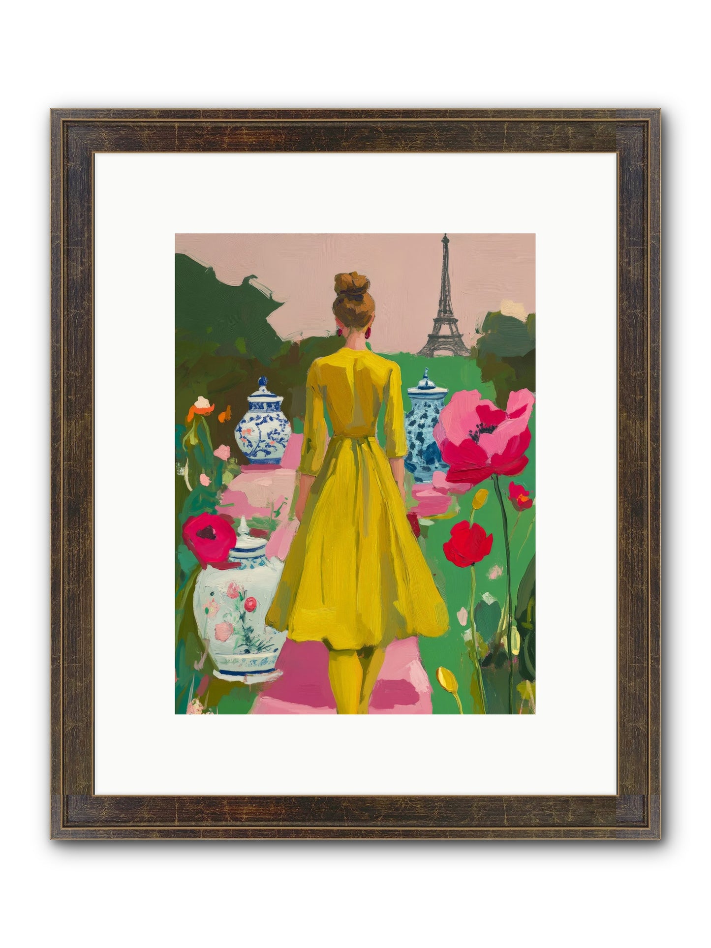 Paris In Pink Light Framed Print - Slimwoods Black/Gold 9x12