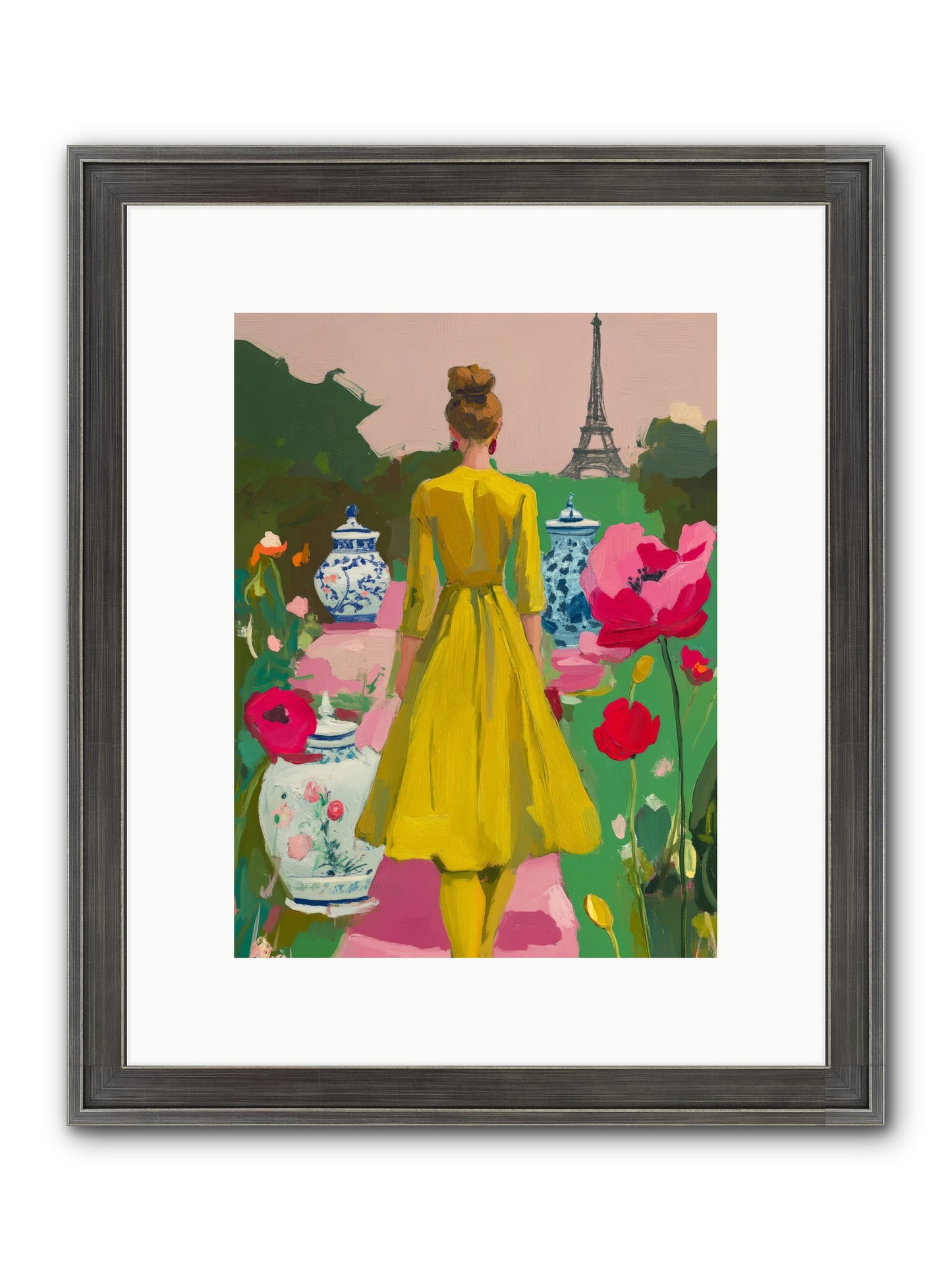 Paris In Pink Light Framed Print - Slimwoods Black/Silver 9x12
