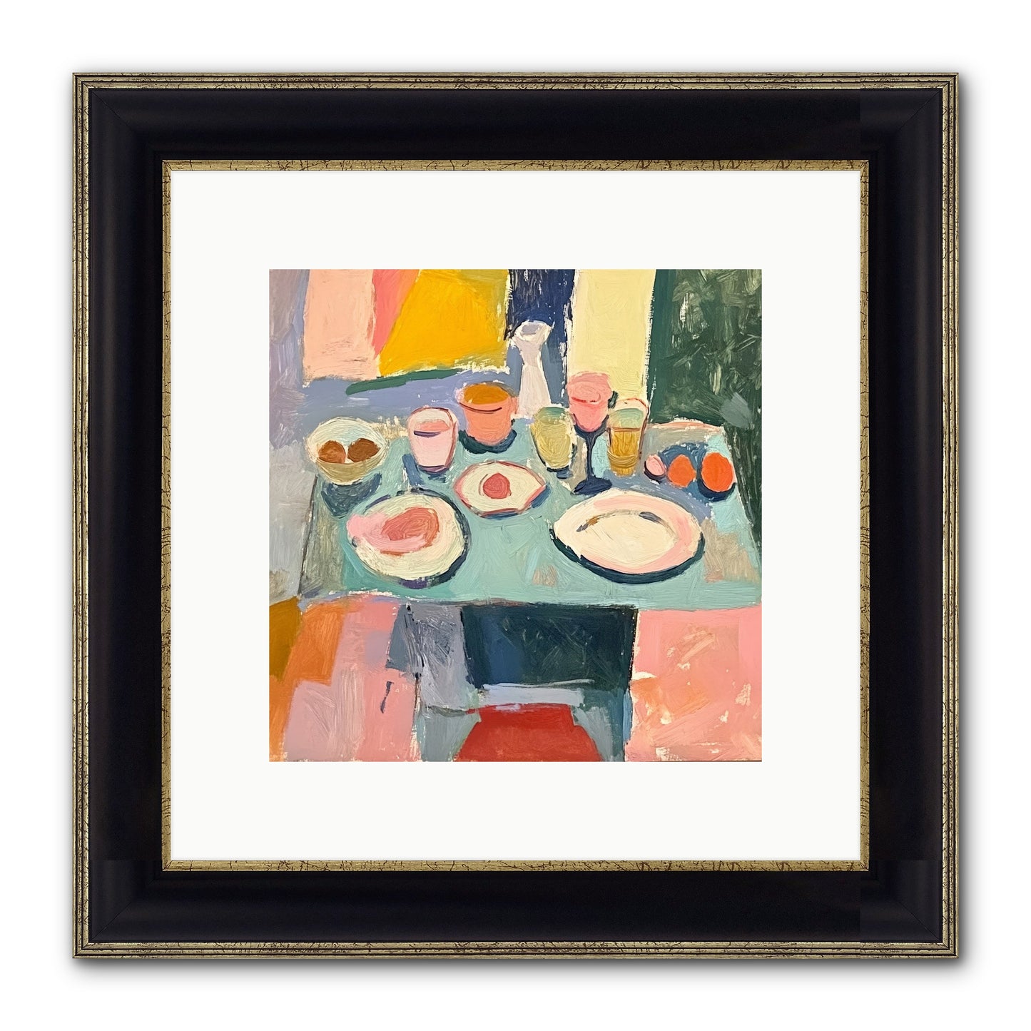 Parisian Breakfast Framed Print - Black & Gold 10x10