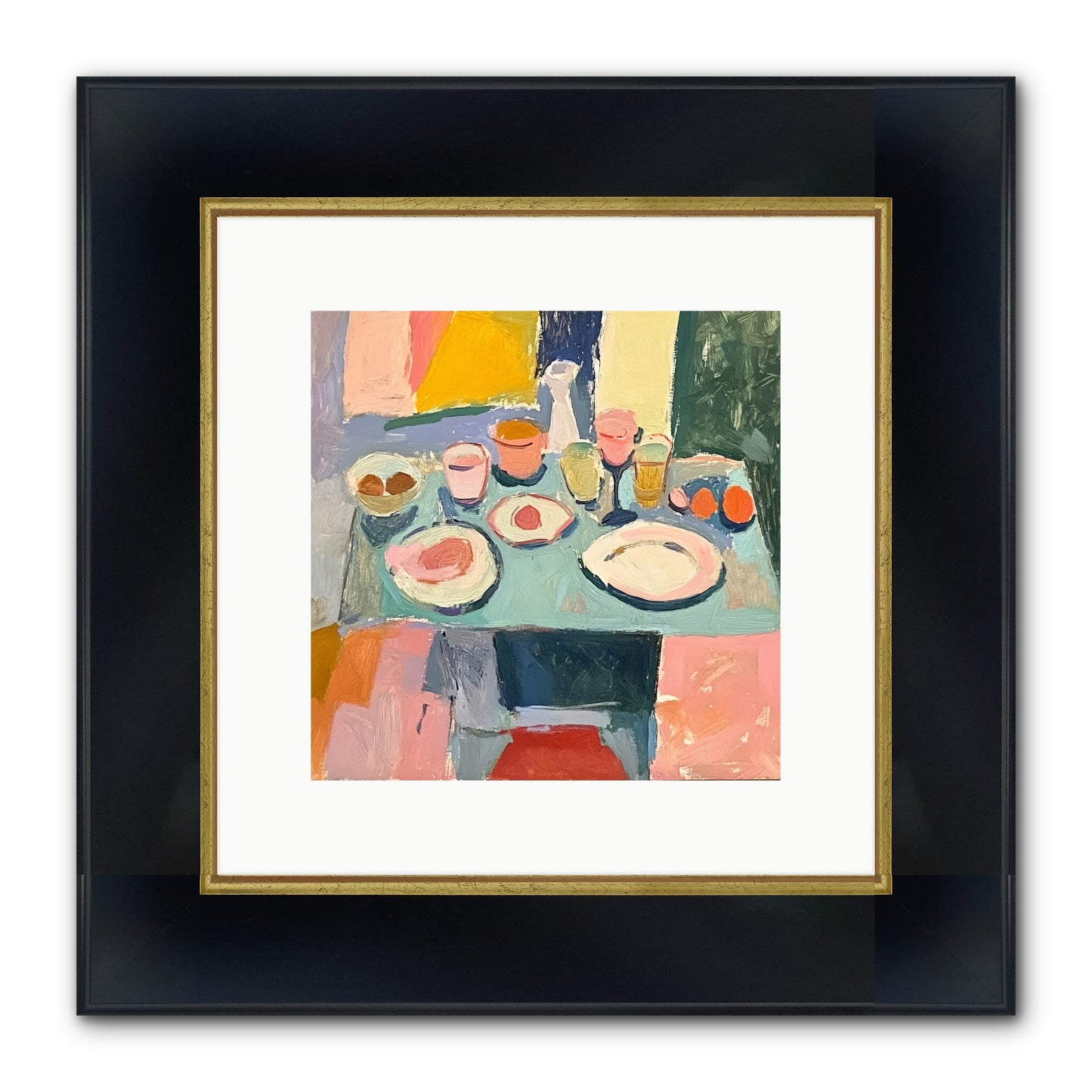 Parisian Breakfast Framed Print - Wide Black w/Gold 10x10