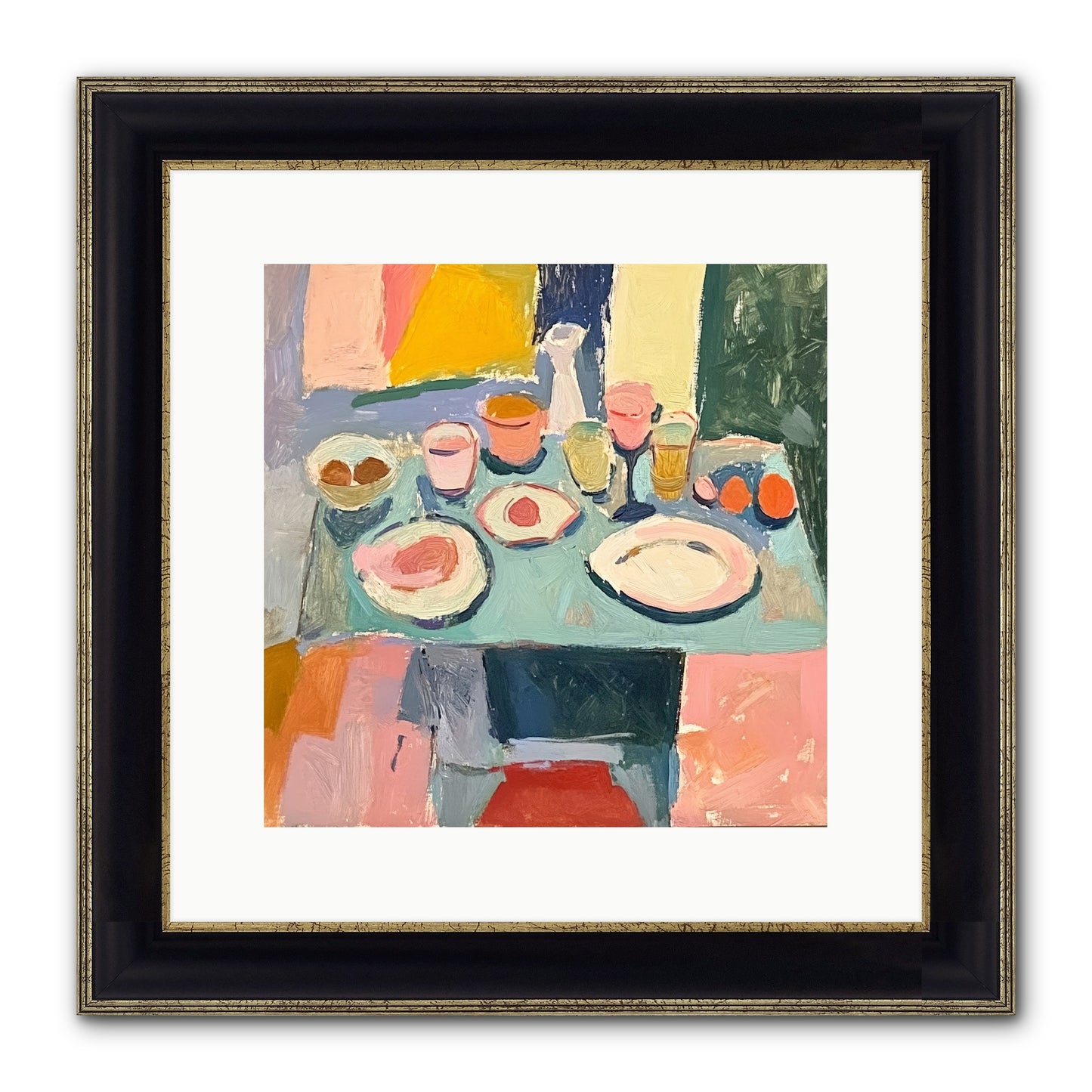 Parisian Breakfast Framed Print - Black & Gold 12x12