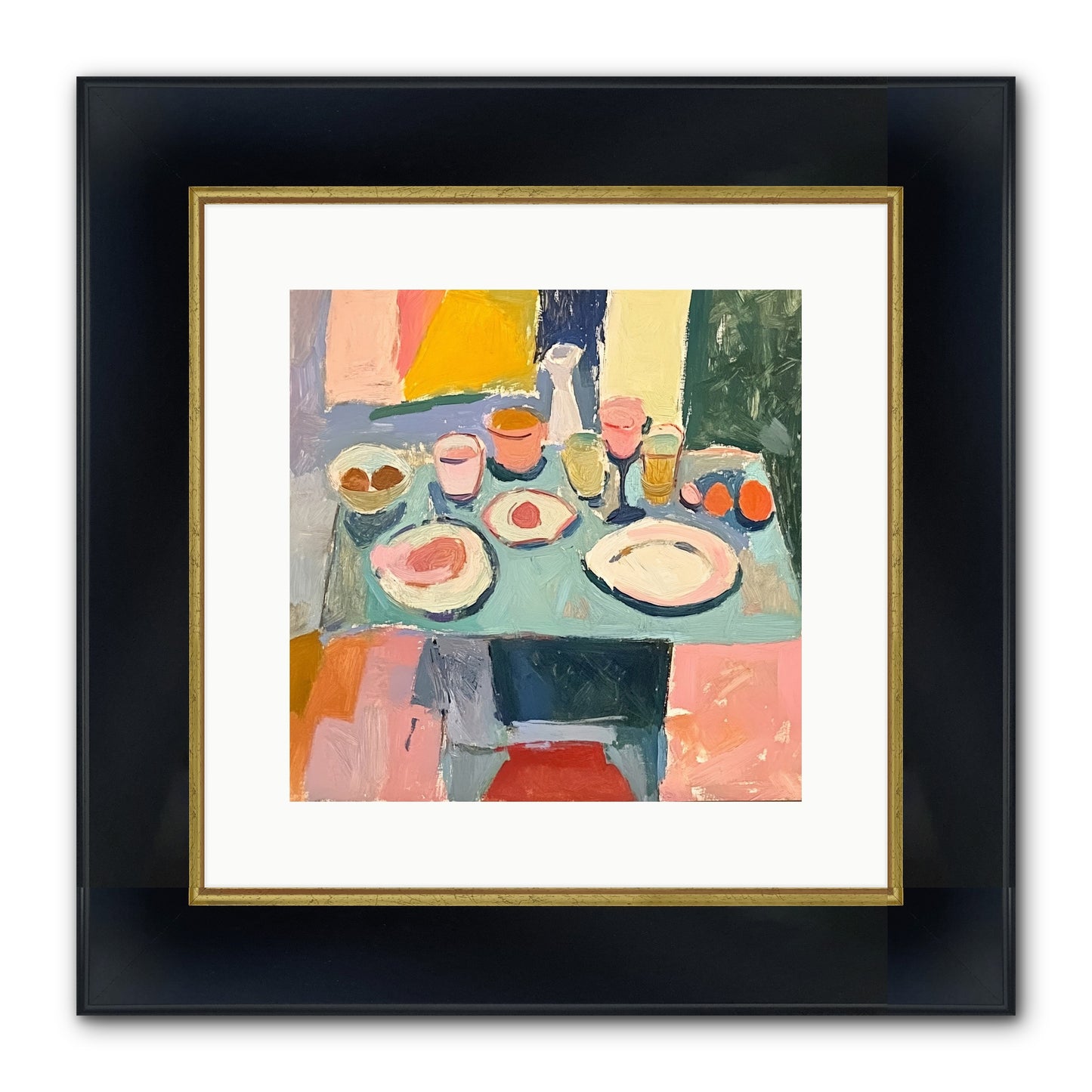 Parisian Breakfast Framed Print - Wide Black w/Gold 12x12