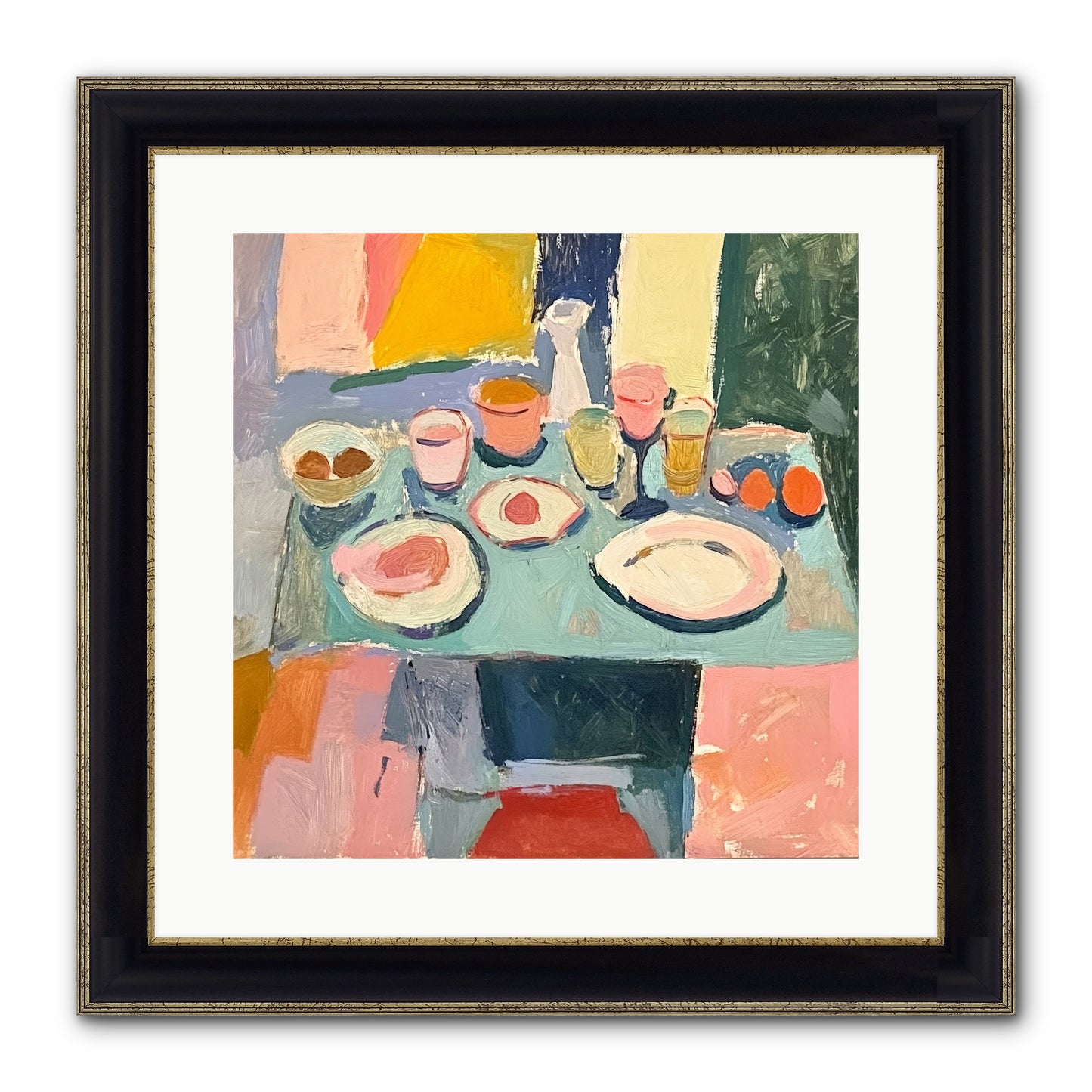 Parisian Breakfast Framed Print - Black & Gold 16x16