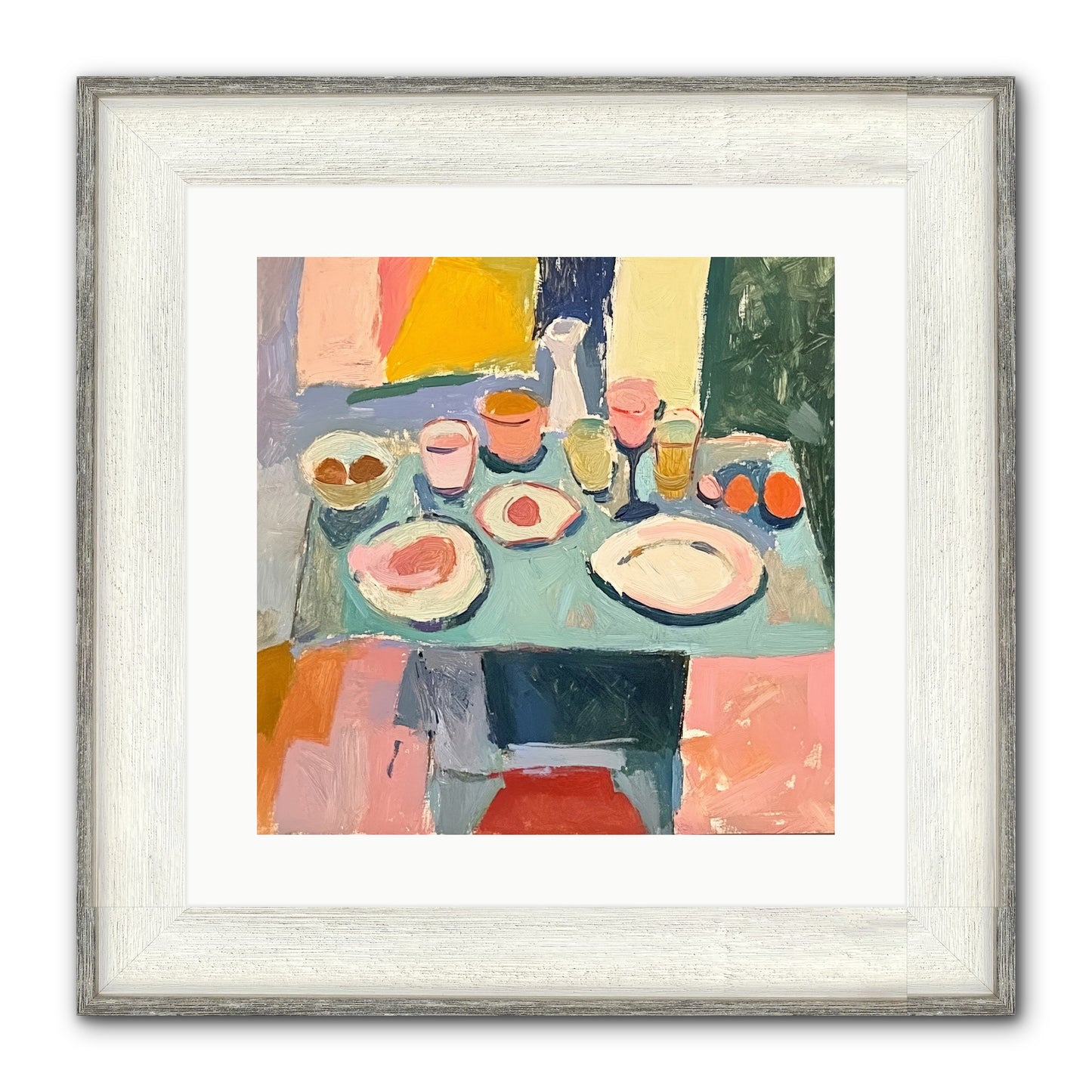 Parisian Breakfast Framed Print - Driftwood White 16x16