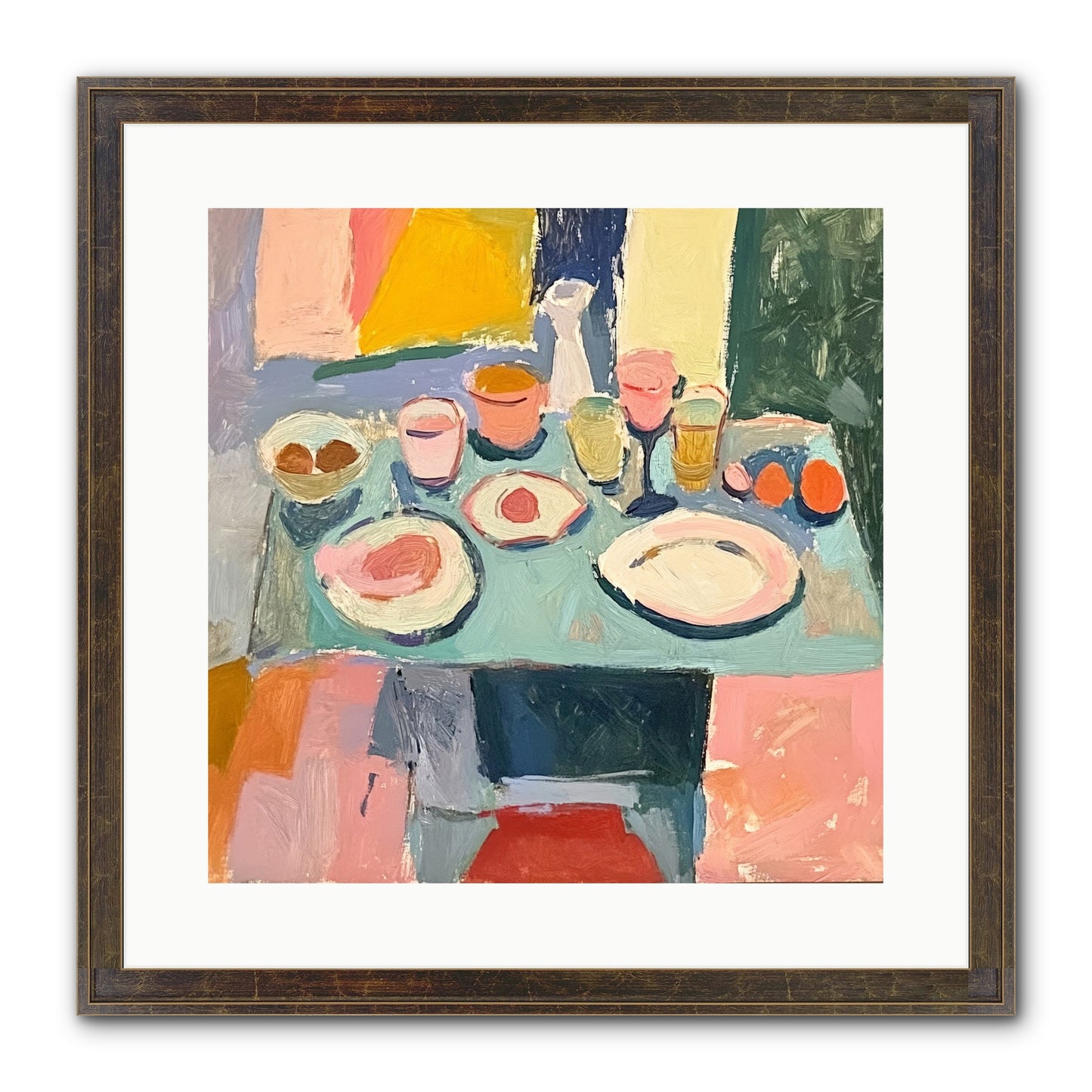 Parisian Breakfast Framed Print - Slimwoods Black/Gold 16x16