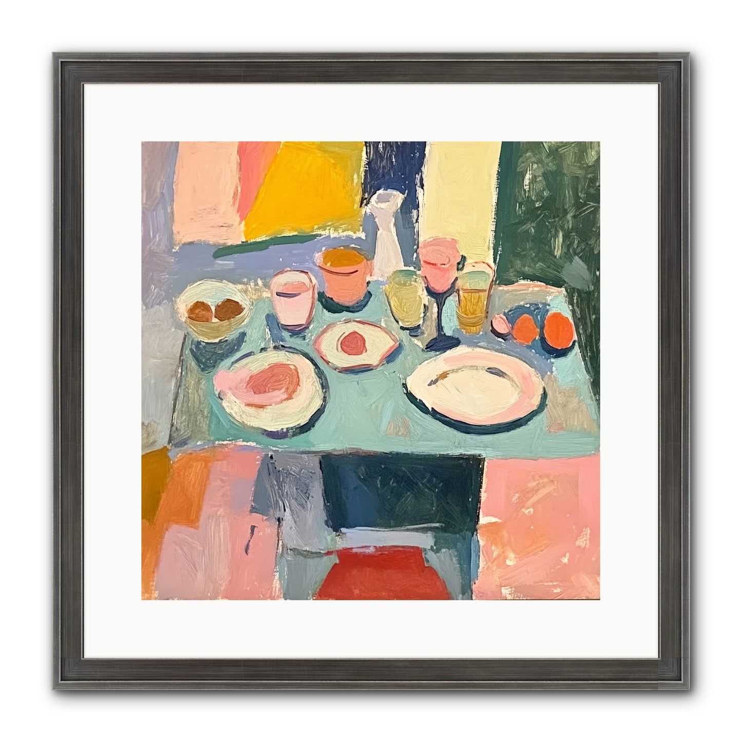 Parisian Breakfast Framed Print - Slimwoods Black/Silver 16x16