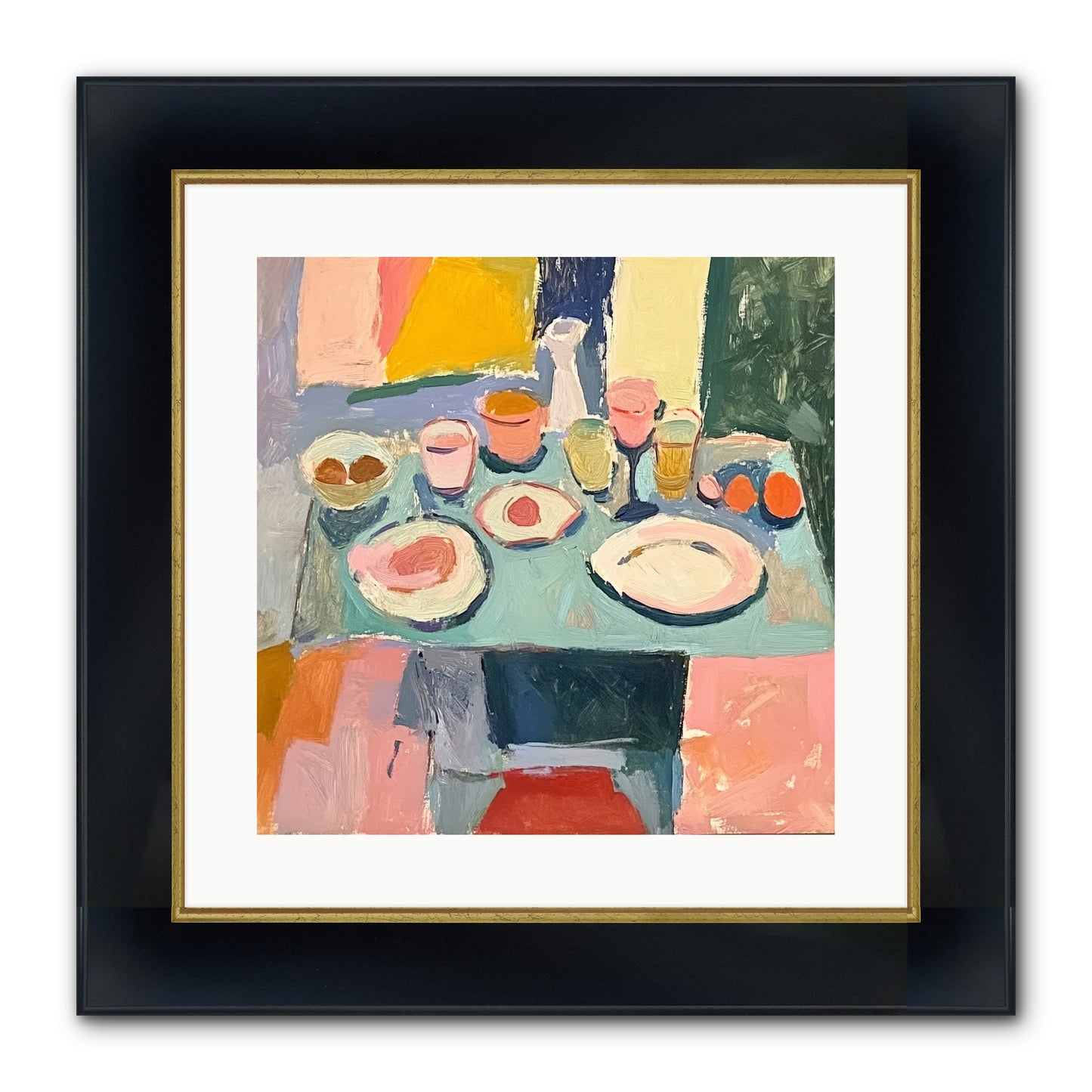 Parisian Breakfast Framed Print - Wide Black w/Gold 16x16