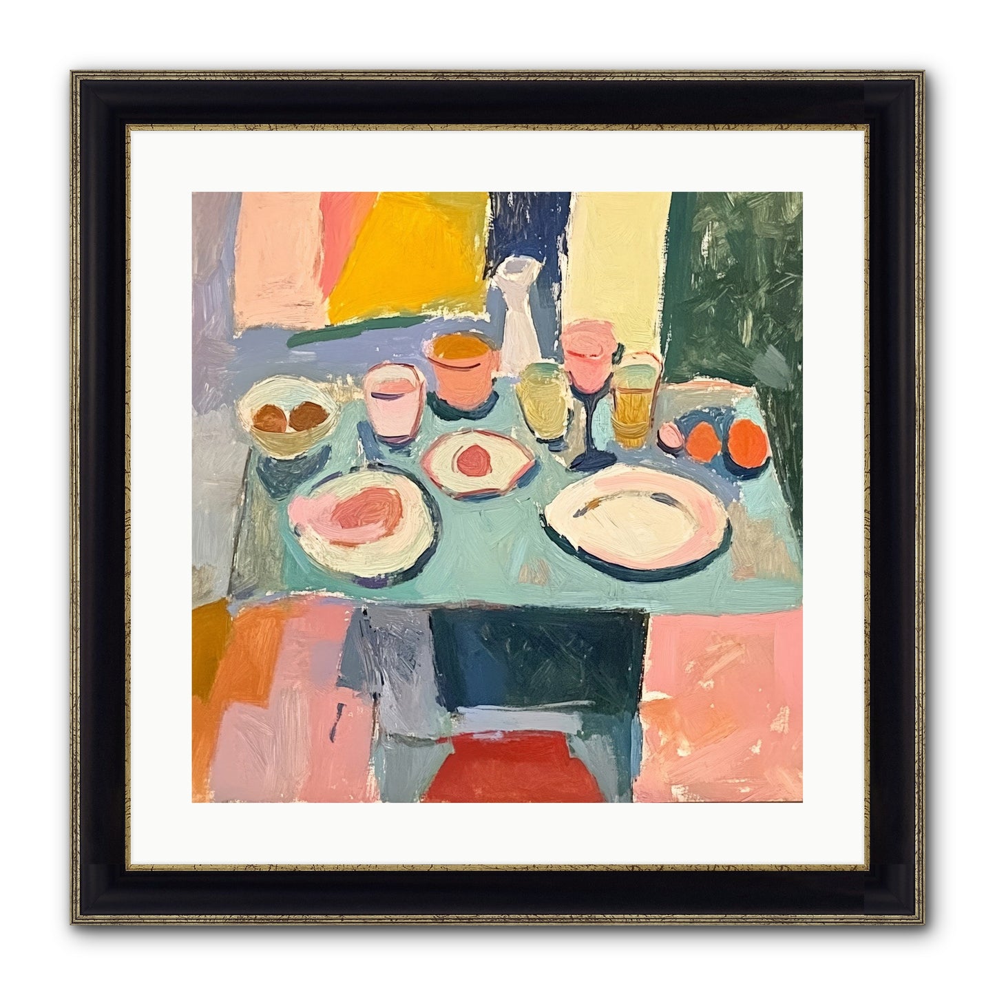 Parisian Breakfast Framed Print - Black & Gold 20x20