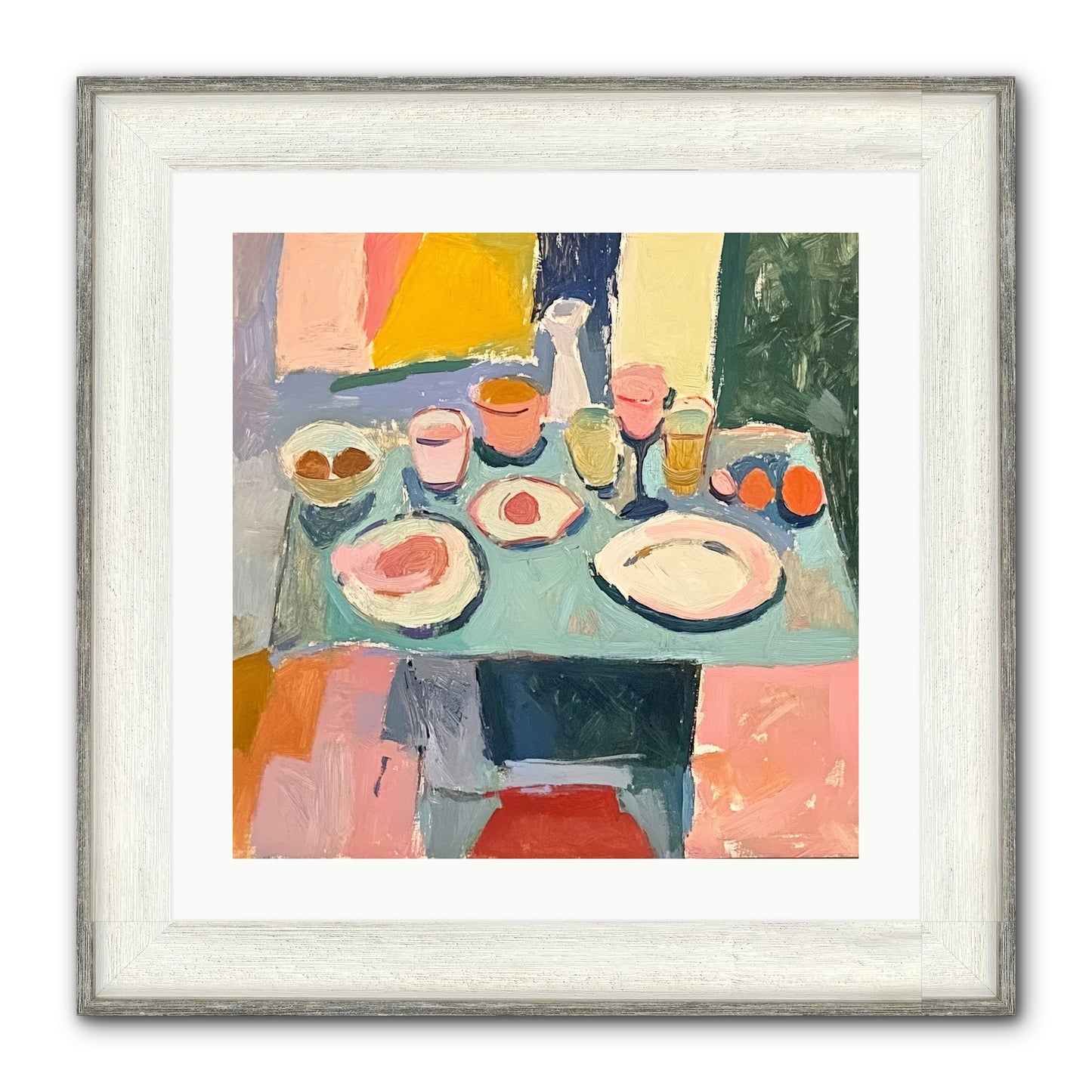 Parisian Breakfast Framed Print - Driftwood White 20x20