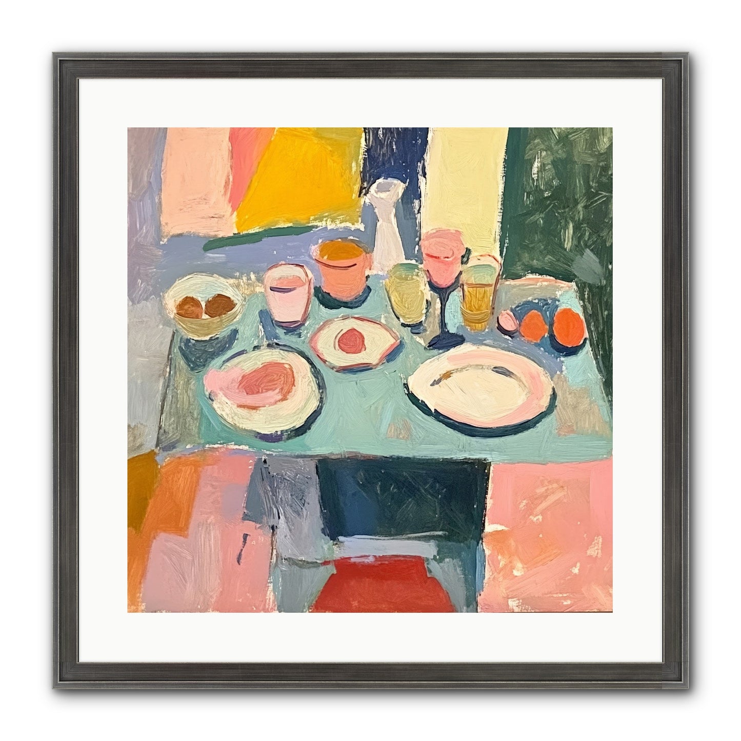 Parisian Breakfast Framed Print - Slimwoods Black/Silver 20x20