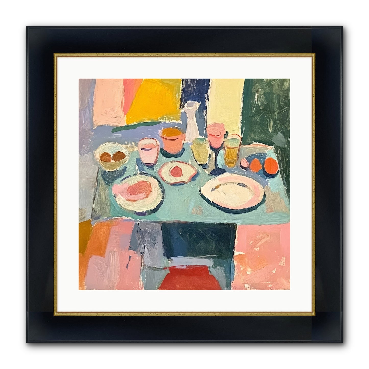 Parisian Breakfast Framed Print - Wide Black w/Gold 20x20