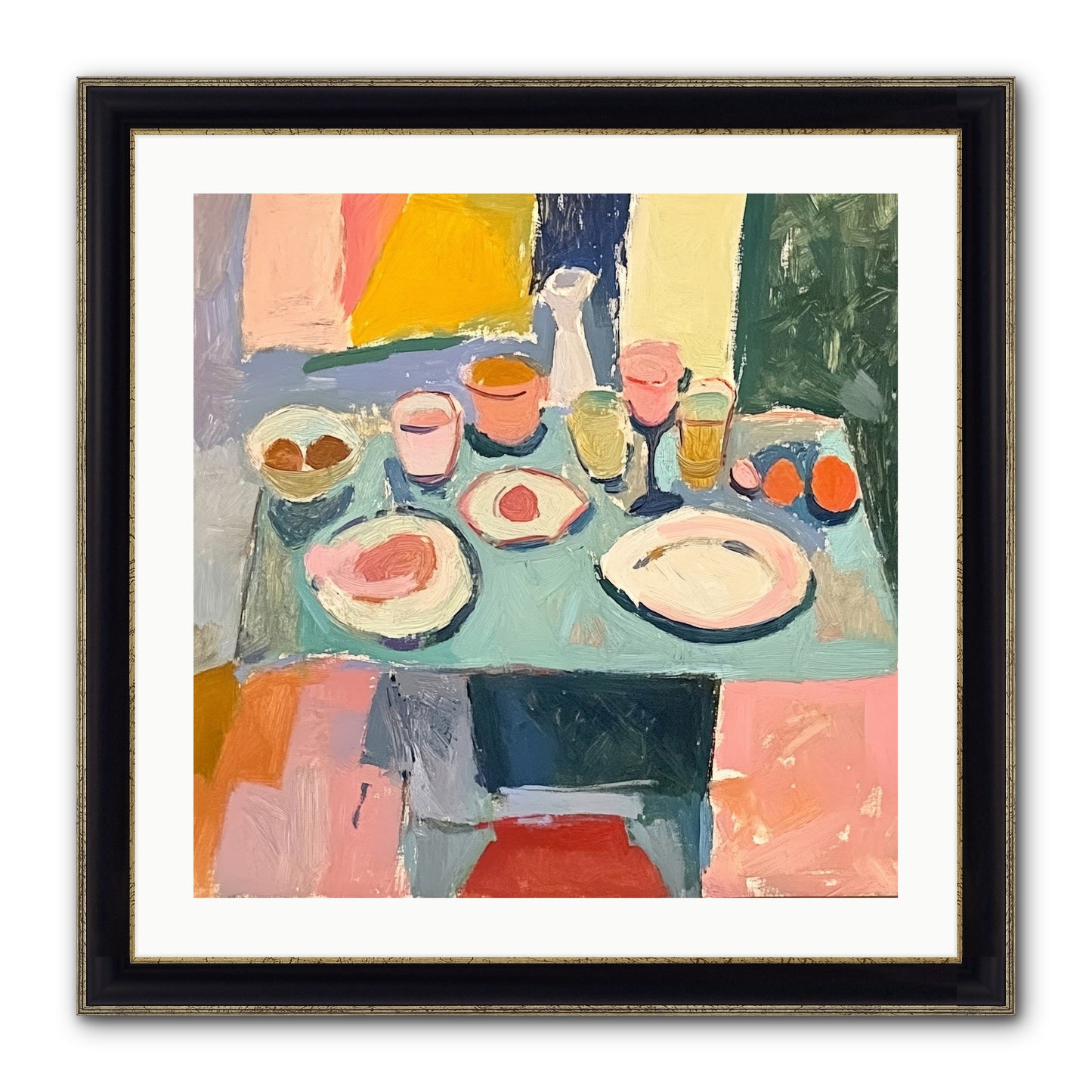 Parisian Breakfast Framed Print - Black & Gold 24x24