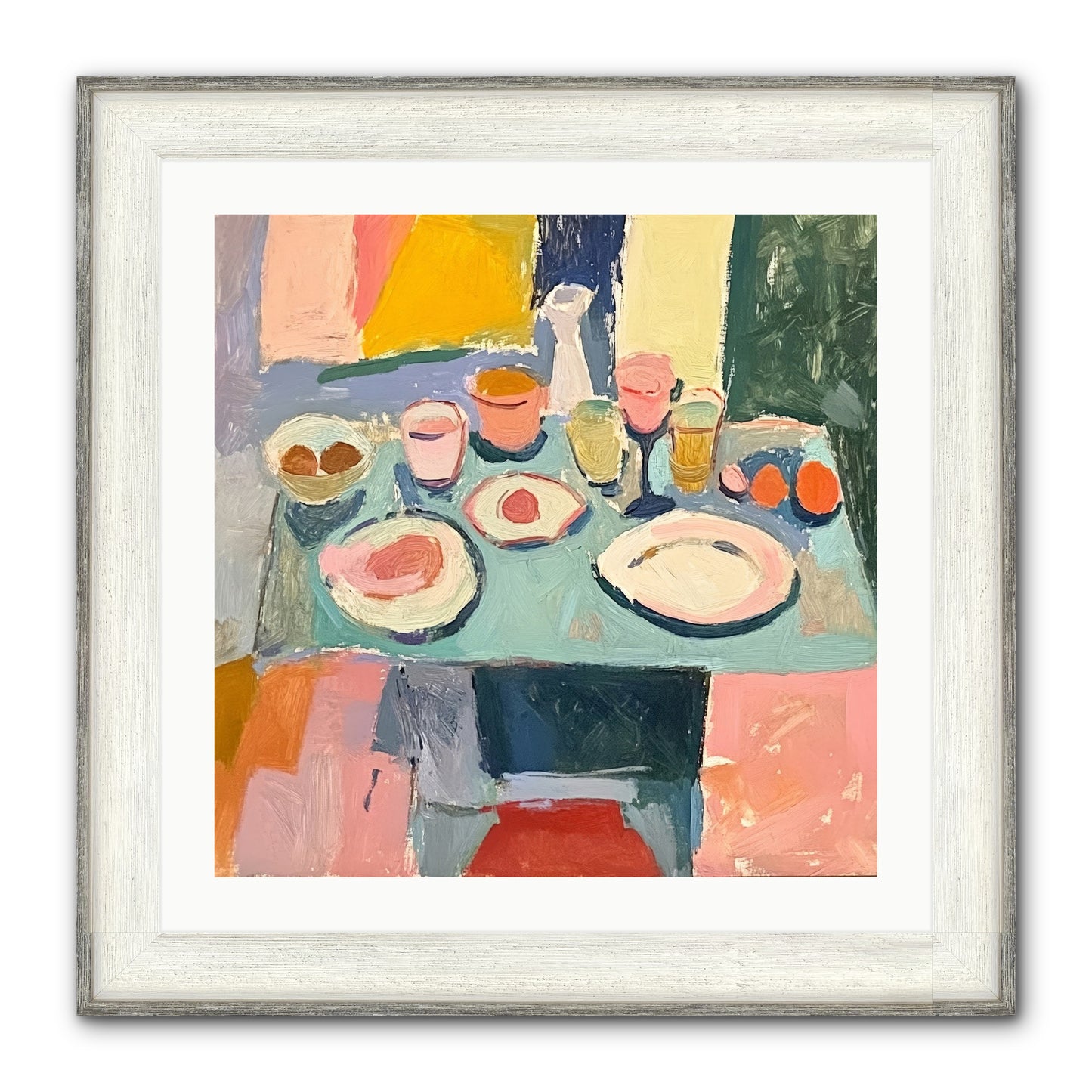 Parisian Breakfast Framed Print - Driftwood White 24x24