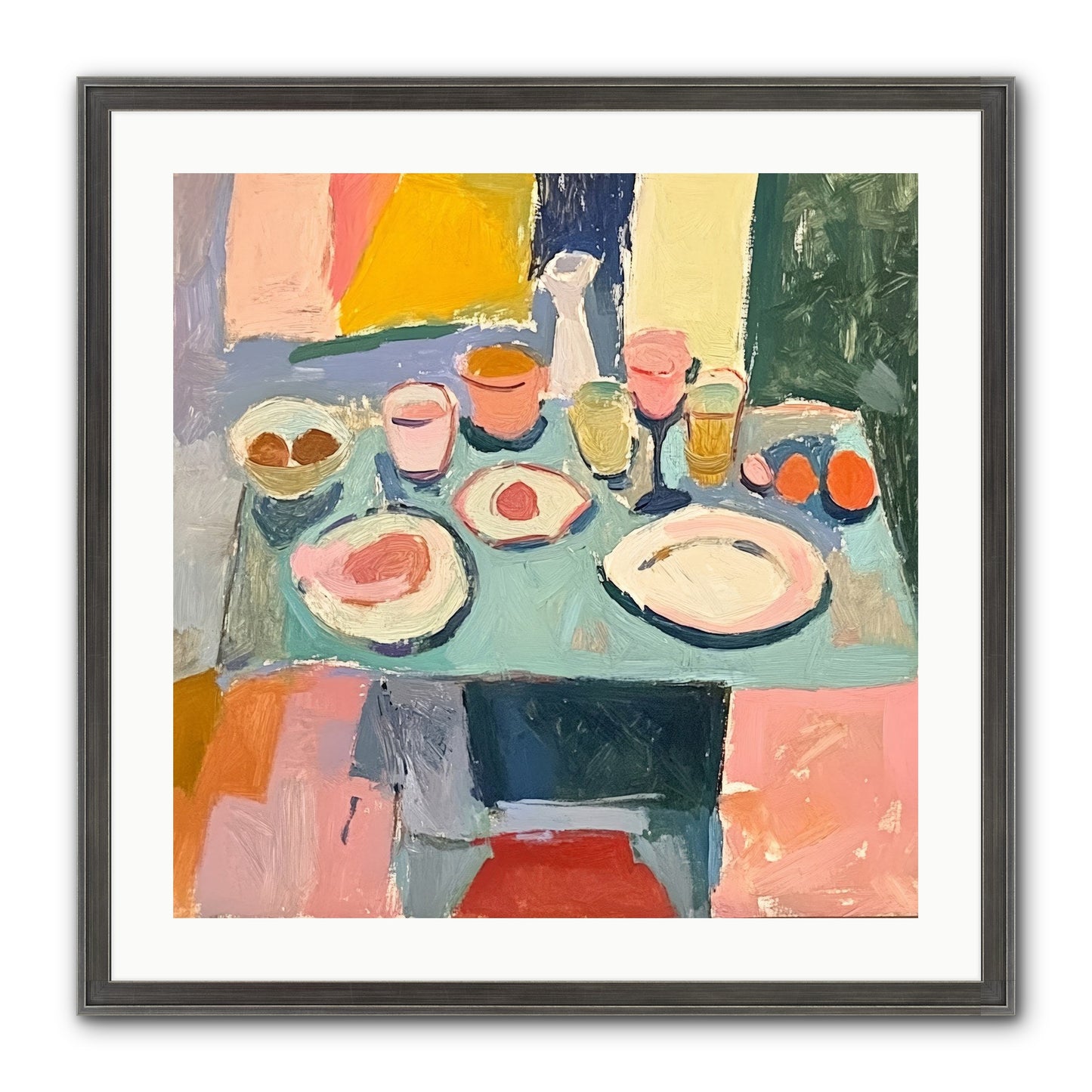 Parisian Breakfast Framed Print - Slimwoods Black/Silver 24x24