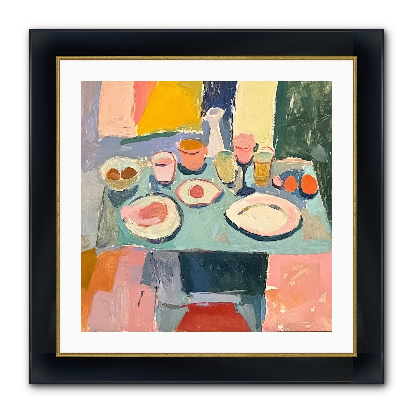 Parisian Breakfast Framed Print - Wide Black w/Gold 24x24