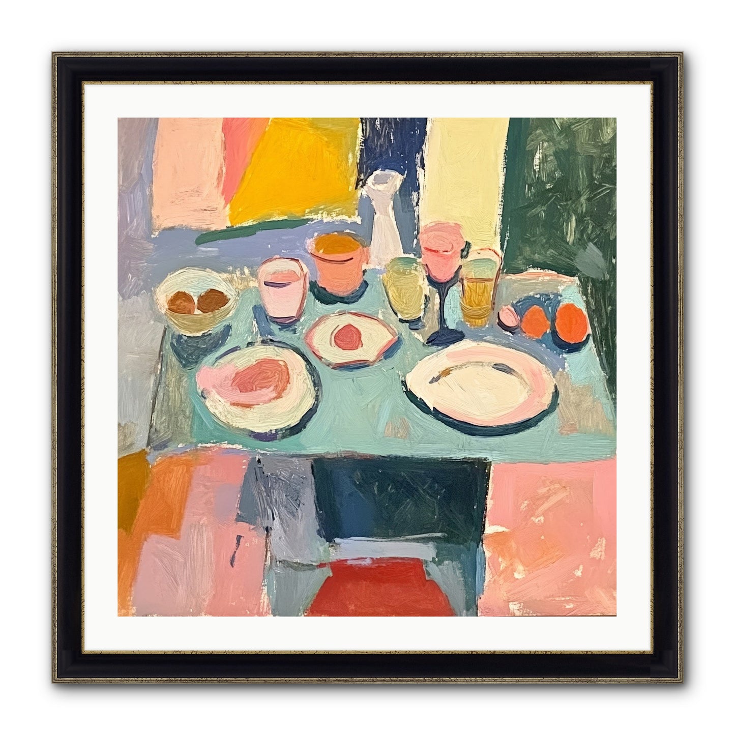 Parisian Breakfast Framed Print - Black & Gold 30x30