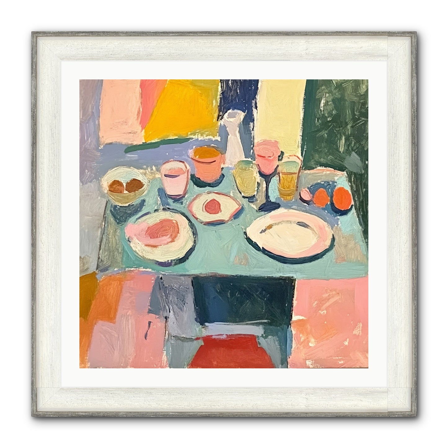 Parisian Breakfast Framed Print - Driftwood White 30x30