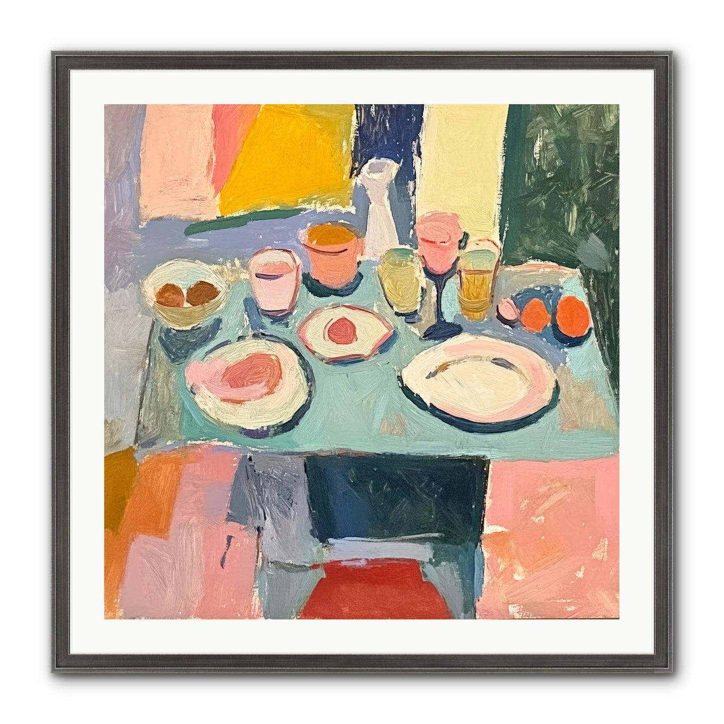 Parisian Breakfast Framed Print - Slimwoods Black/Silver 30x30
