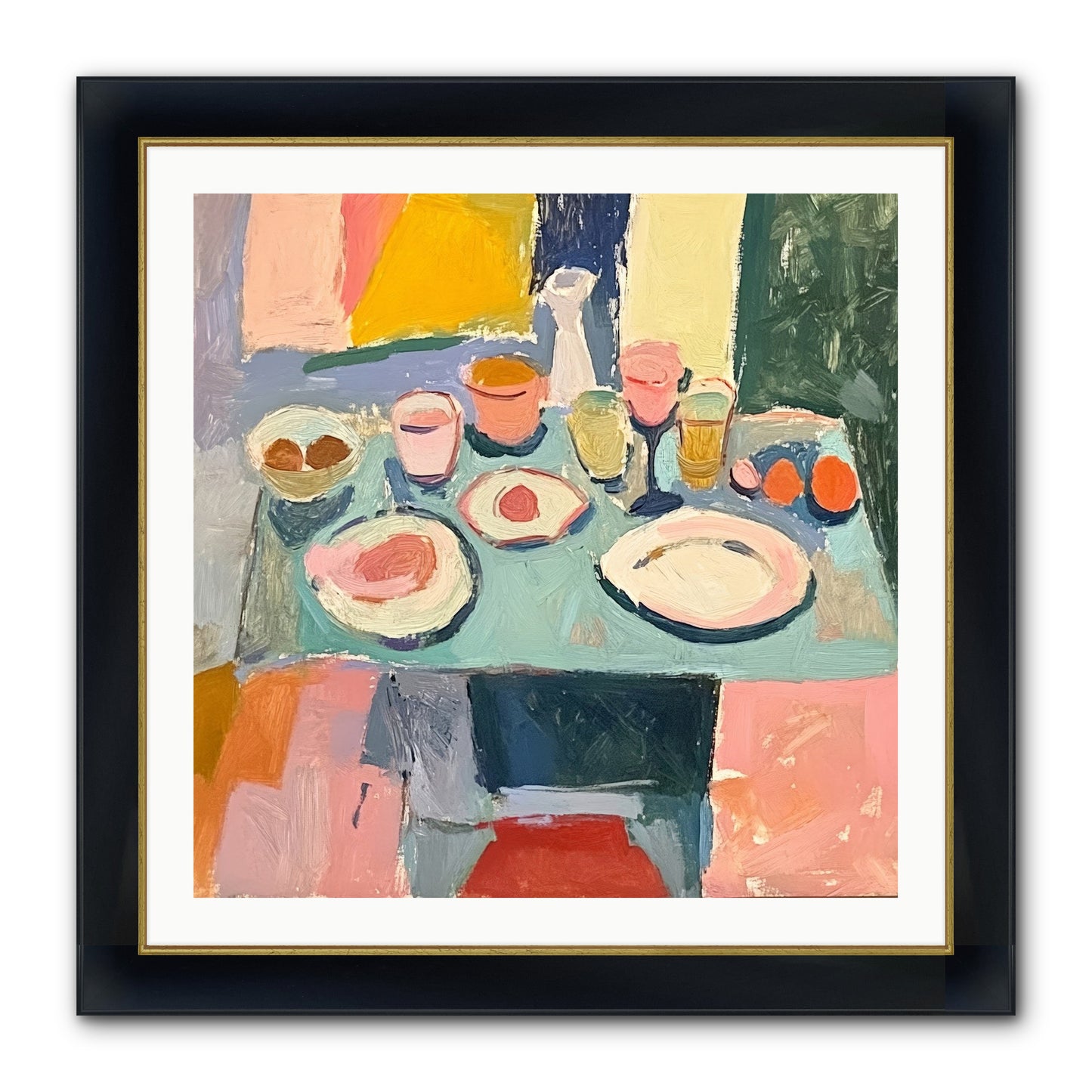 Parisian Breakfast Framed Print - Wide Black w/Gold 30x30