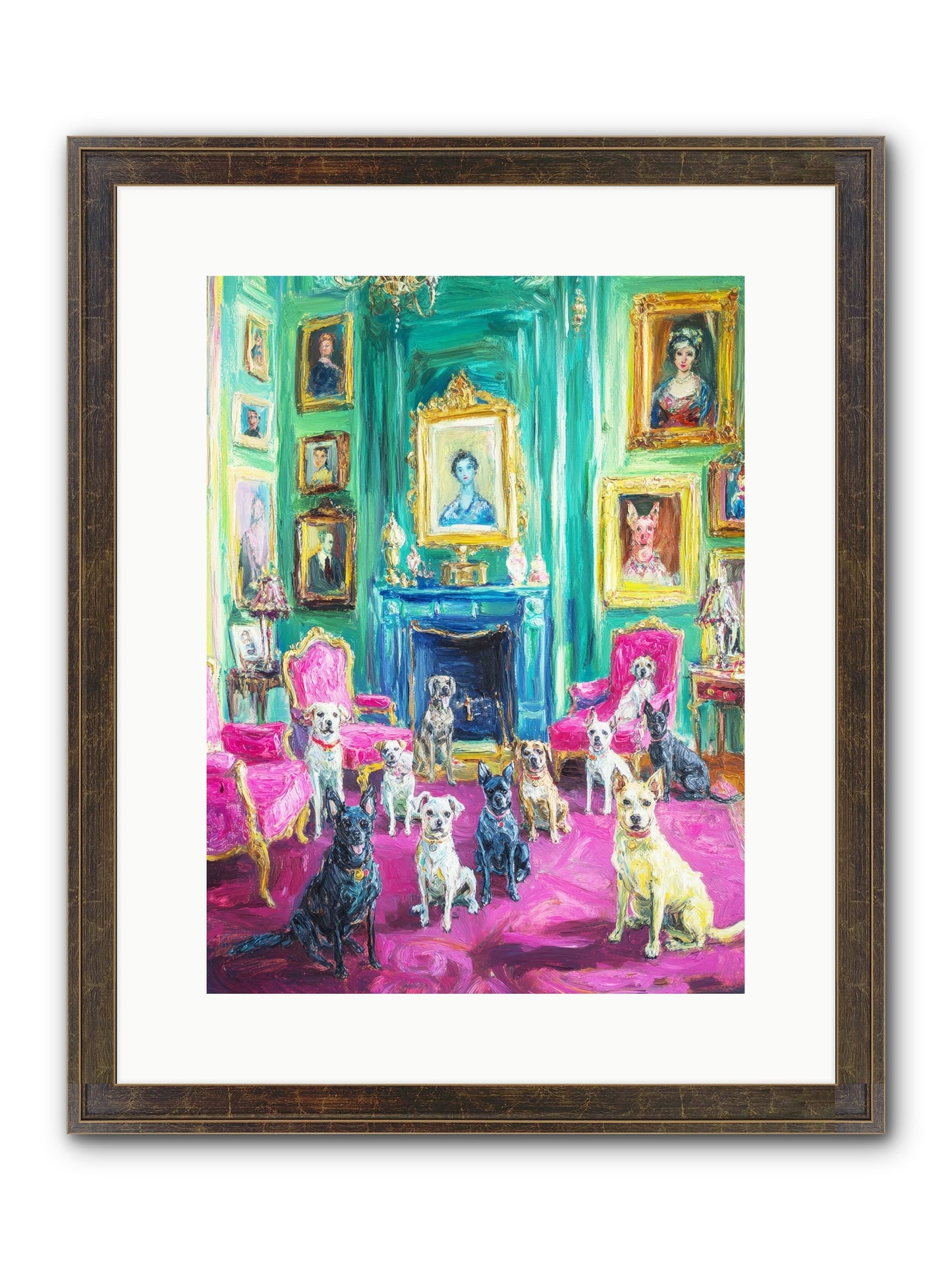 Parlor Dogs Taking Tea Framed Print - Slimwoods Black/Gold 12x16