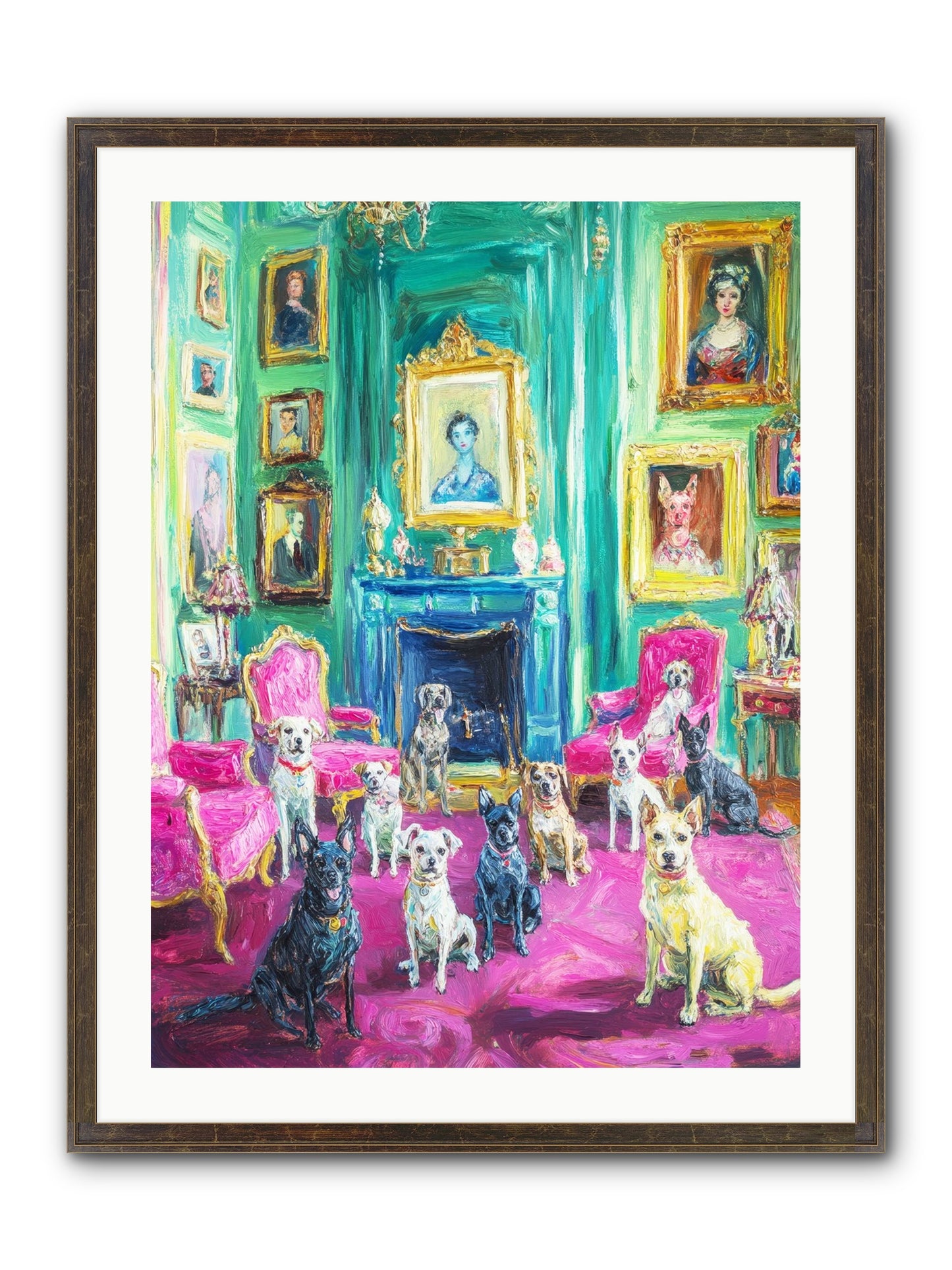 Parlor Dogs Taking Tea Framed Print - Slimwoods Black/Gold 24x32
