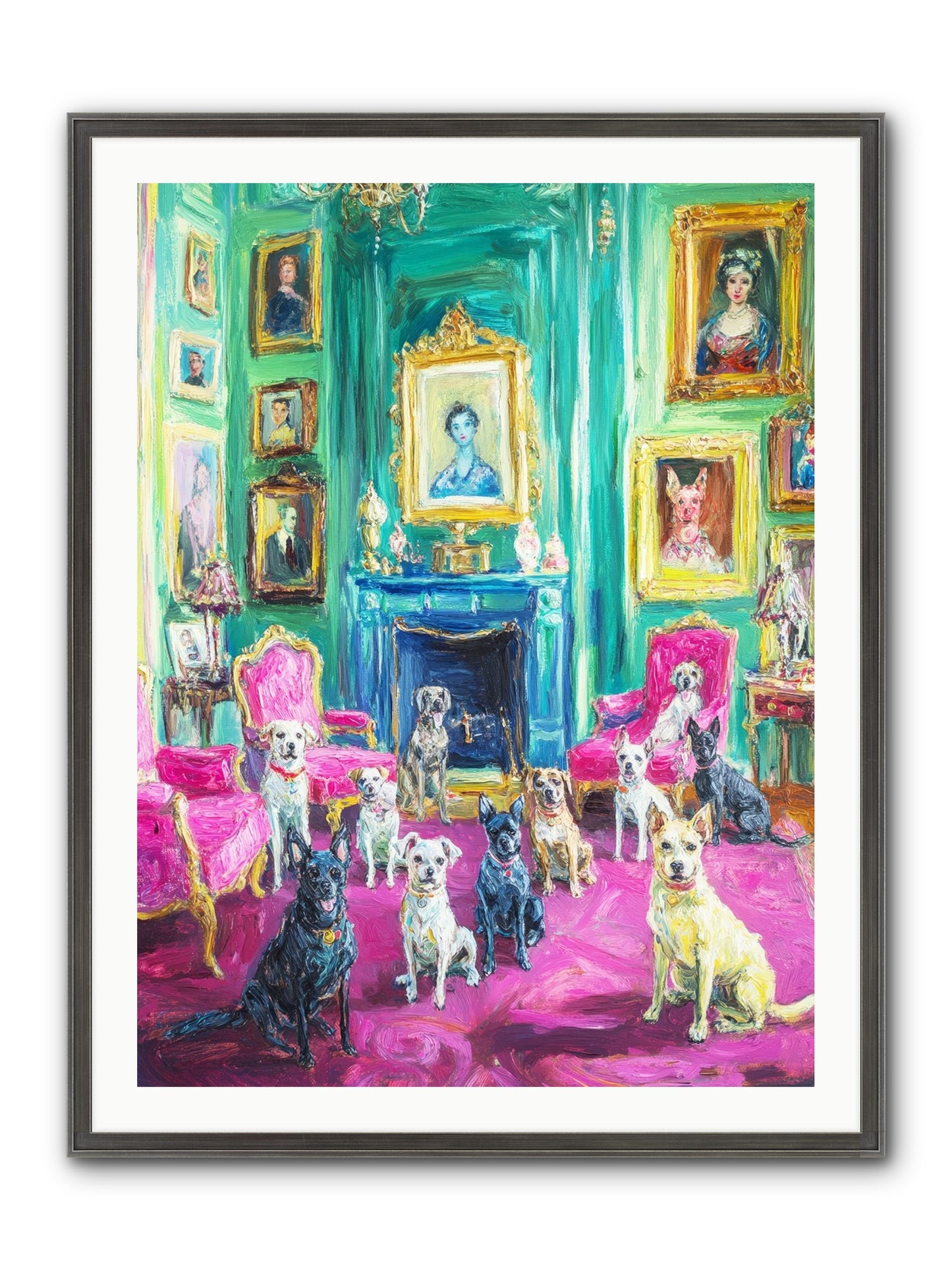 Parlor Dogs Taking Tea Framed Print - Slimwoods Black/Silver 30x40