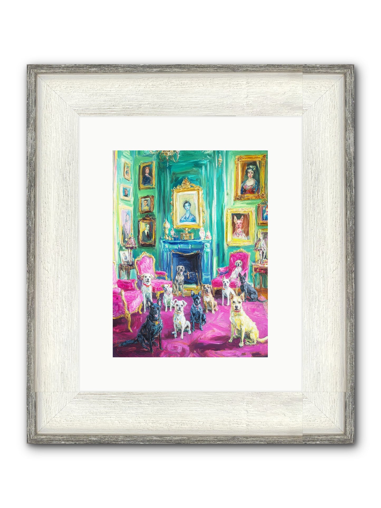 Parlor Dogs Taking Tea Framed Print - Driftwood White 9x12