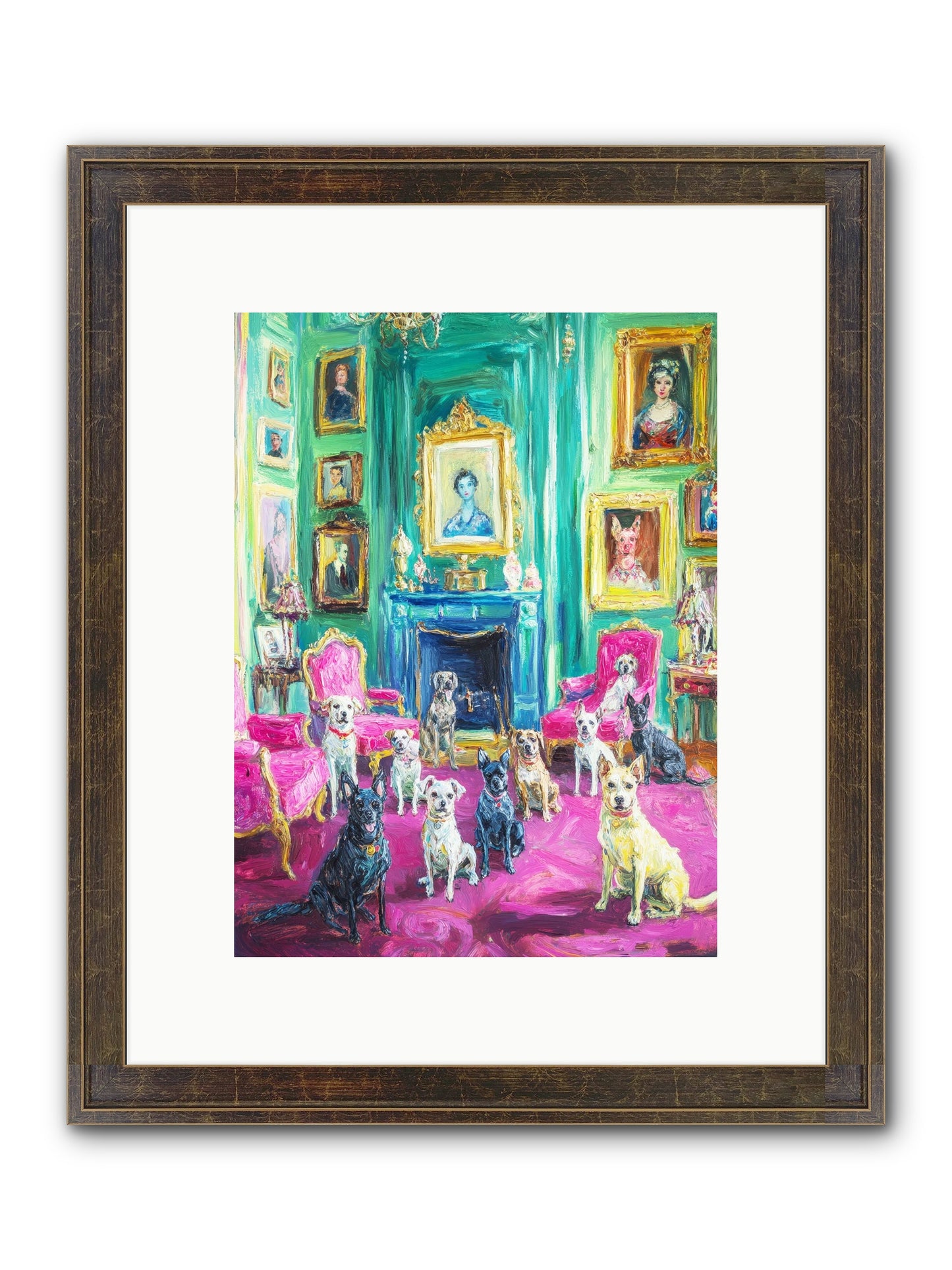 Parlor Dogs Taking Tea Framed Print - Slimwoods Black/Gold 9x12