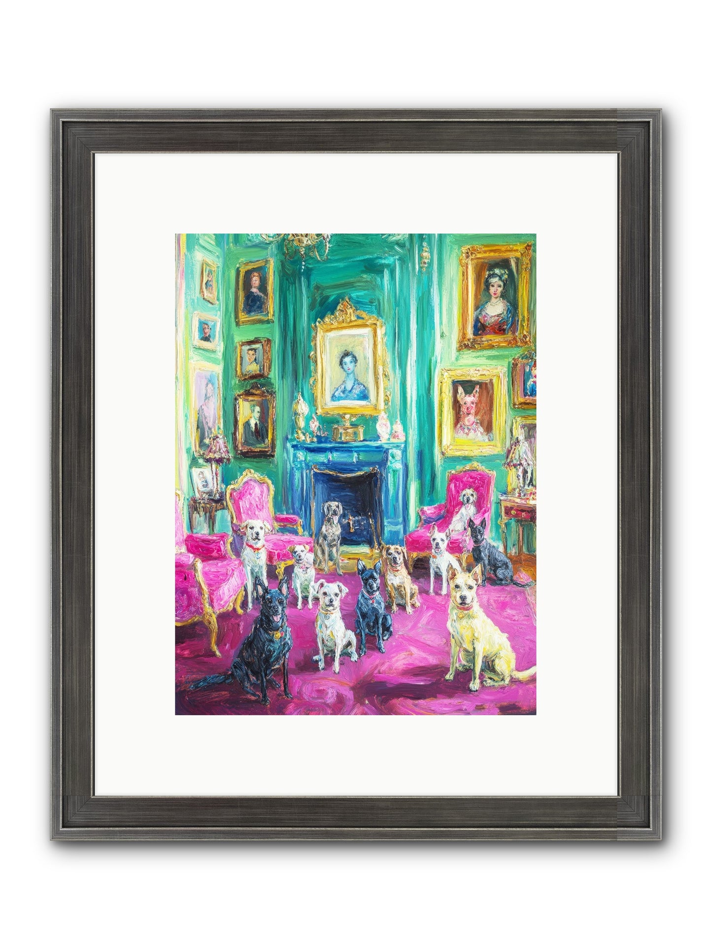 Parlor Dogs Taking Tea Framed Print - Slimwoods Black/Silver 9x12