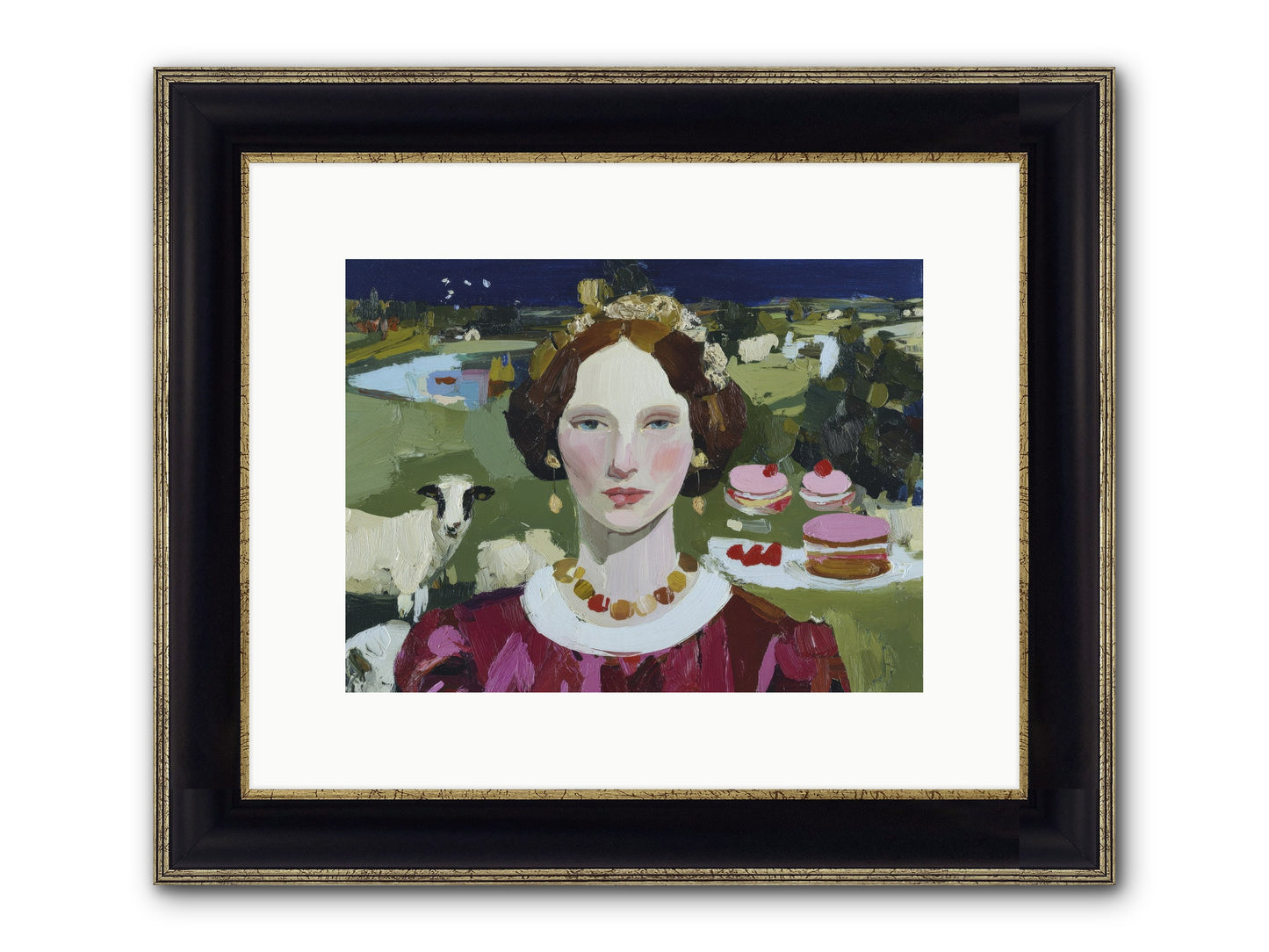Pastoral Tea Framed Print - Black & Gold 12x9
