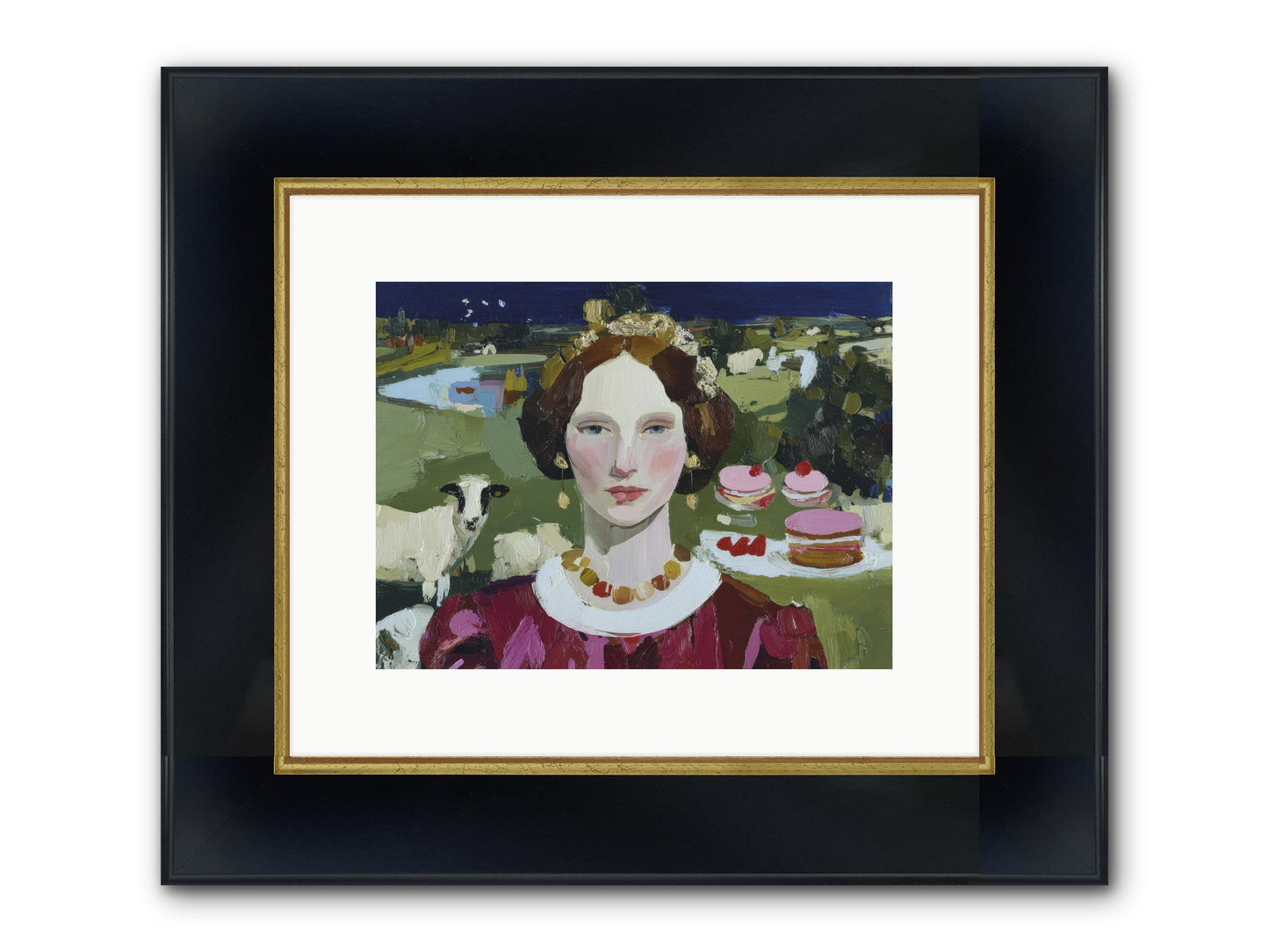 Pastoral Tea Framed Print - Wide Black w/Gold 12x9