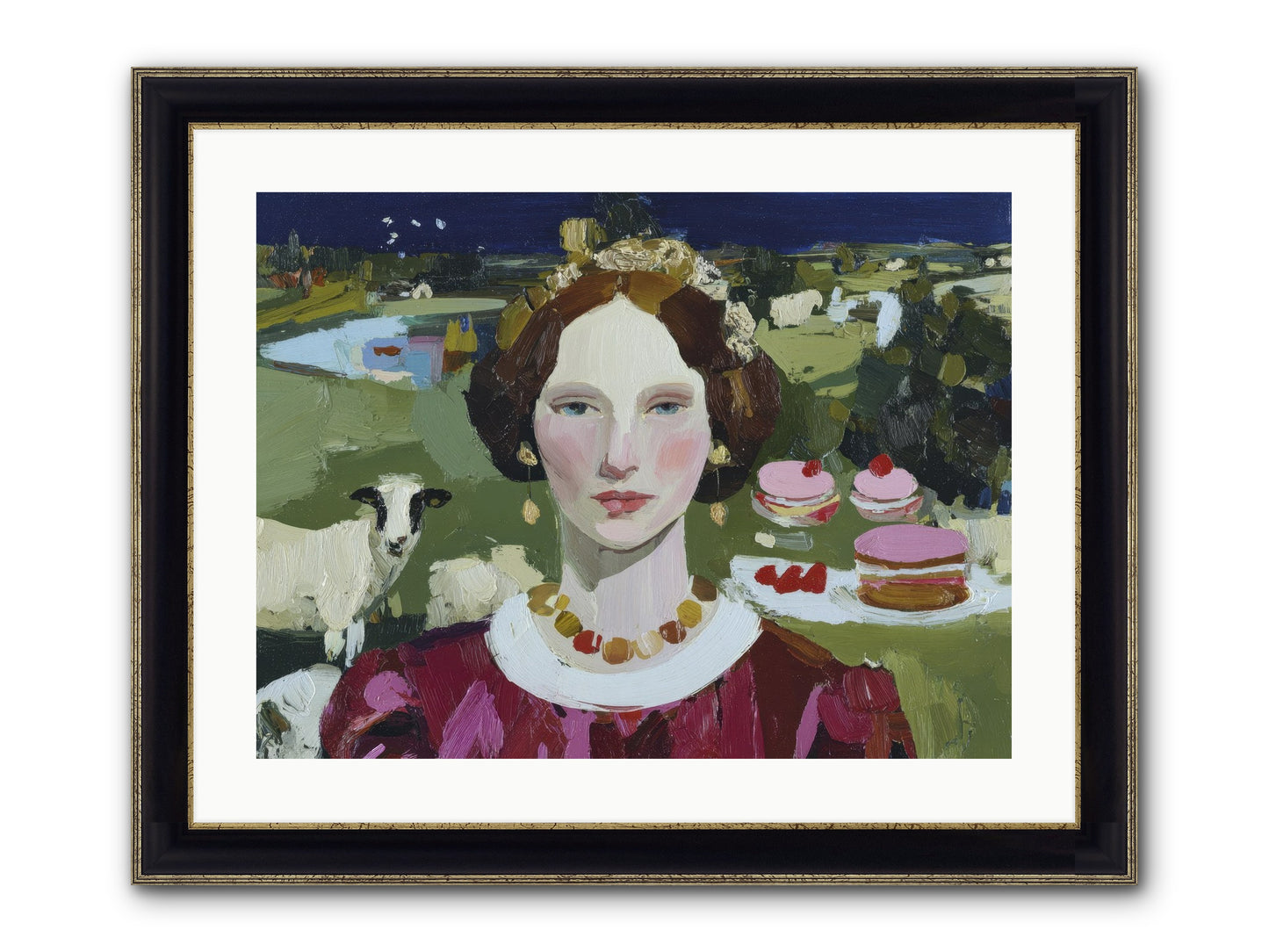 Pastoral Tea Framed Print - Black & Gold 24x18